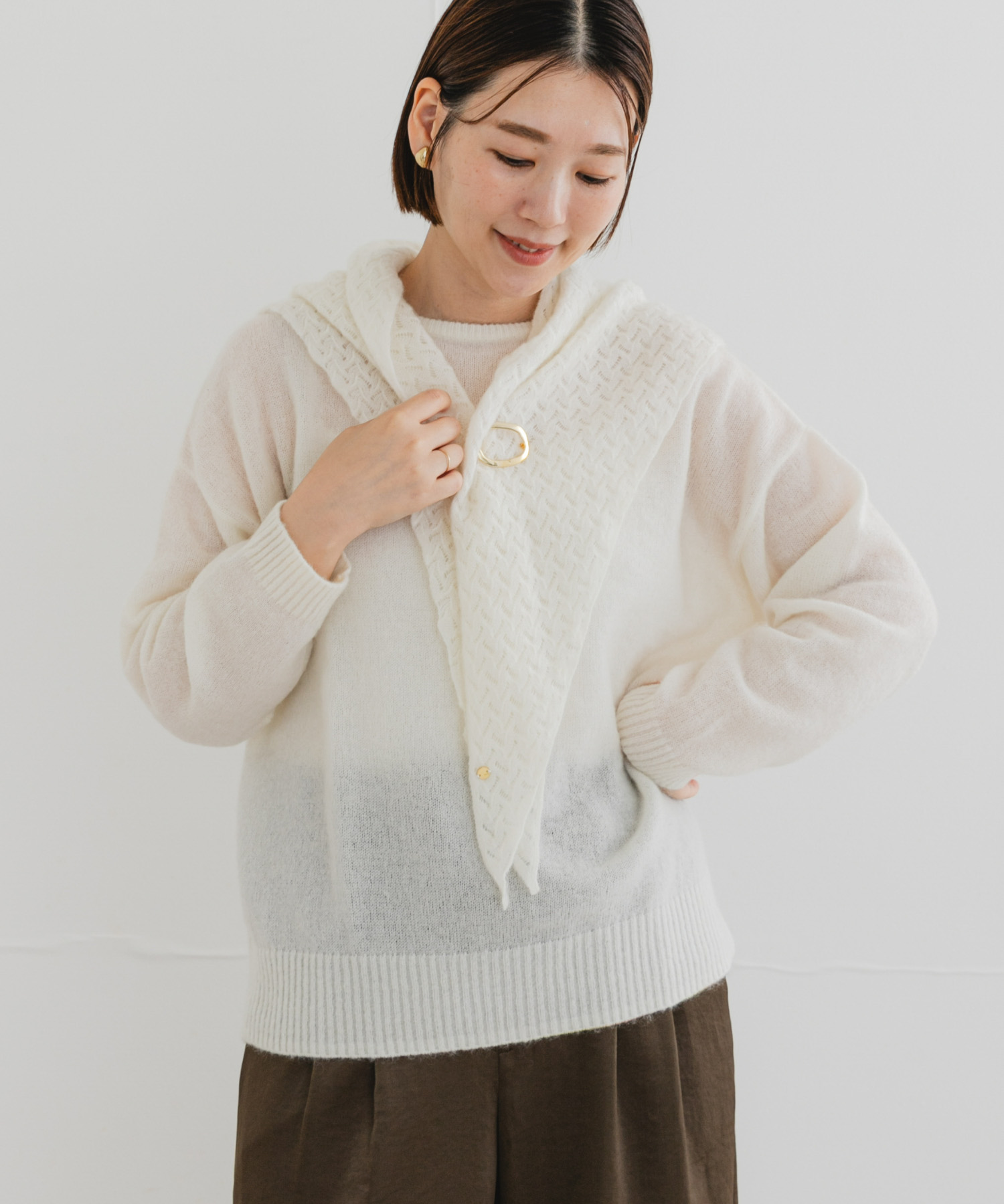 F by ROSSO　ヘアリーニットプルオーバー+ニットスカーフ