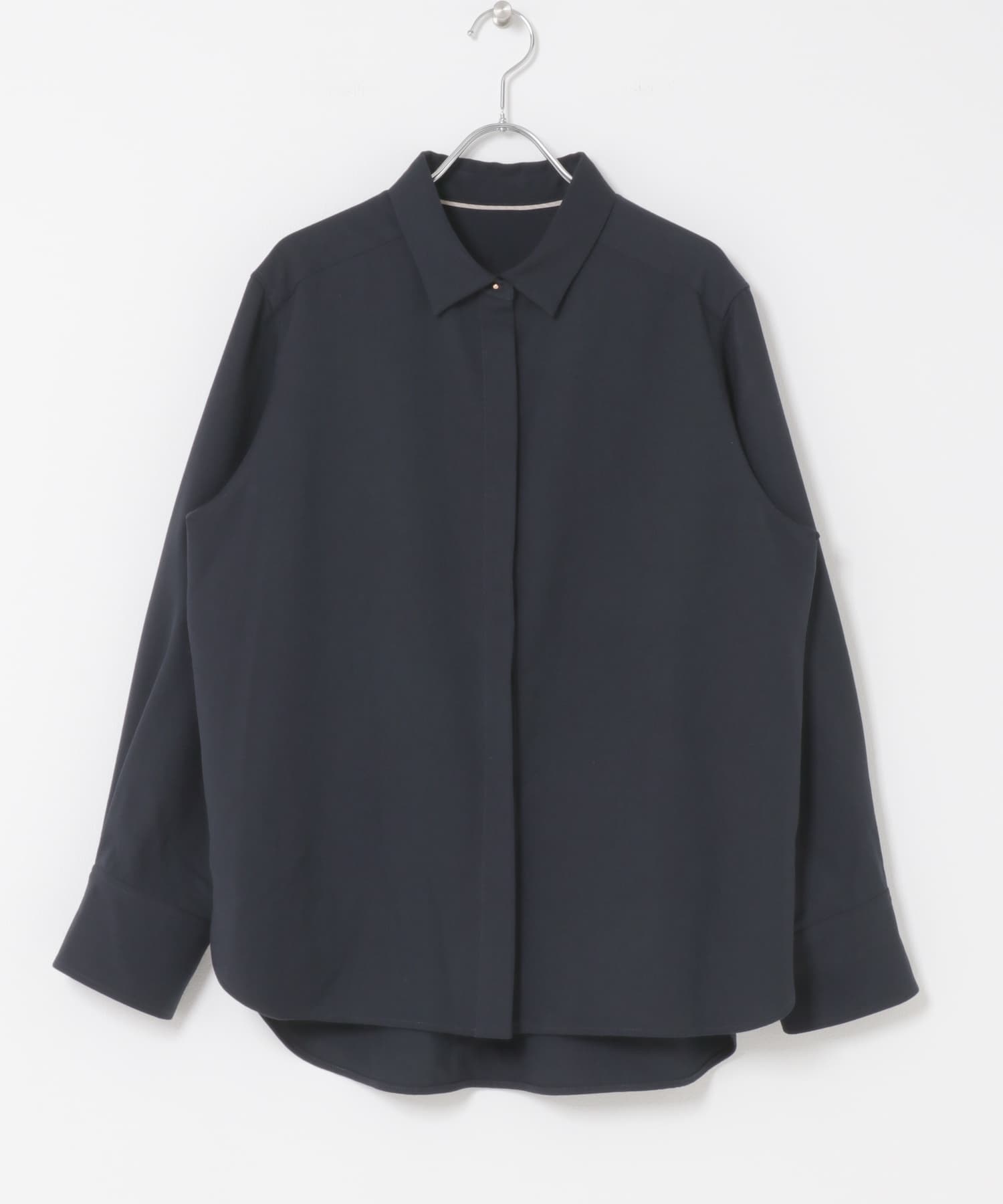 イージーケアウーステッドシャツ NAVY FREE