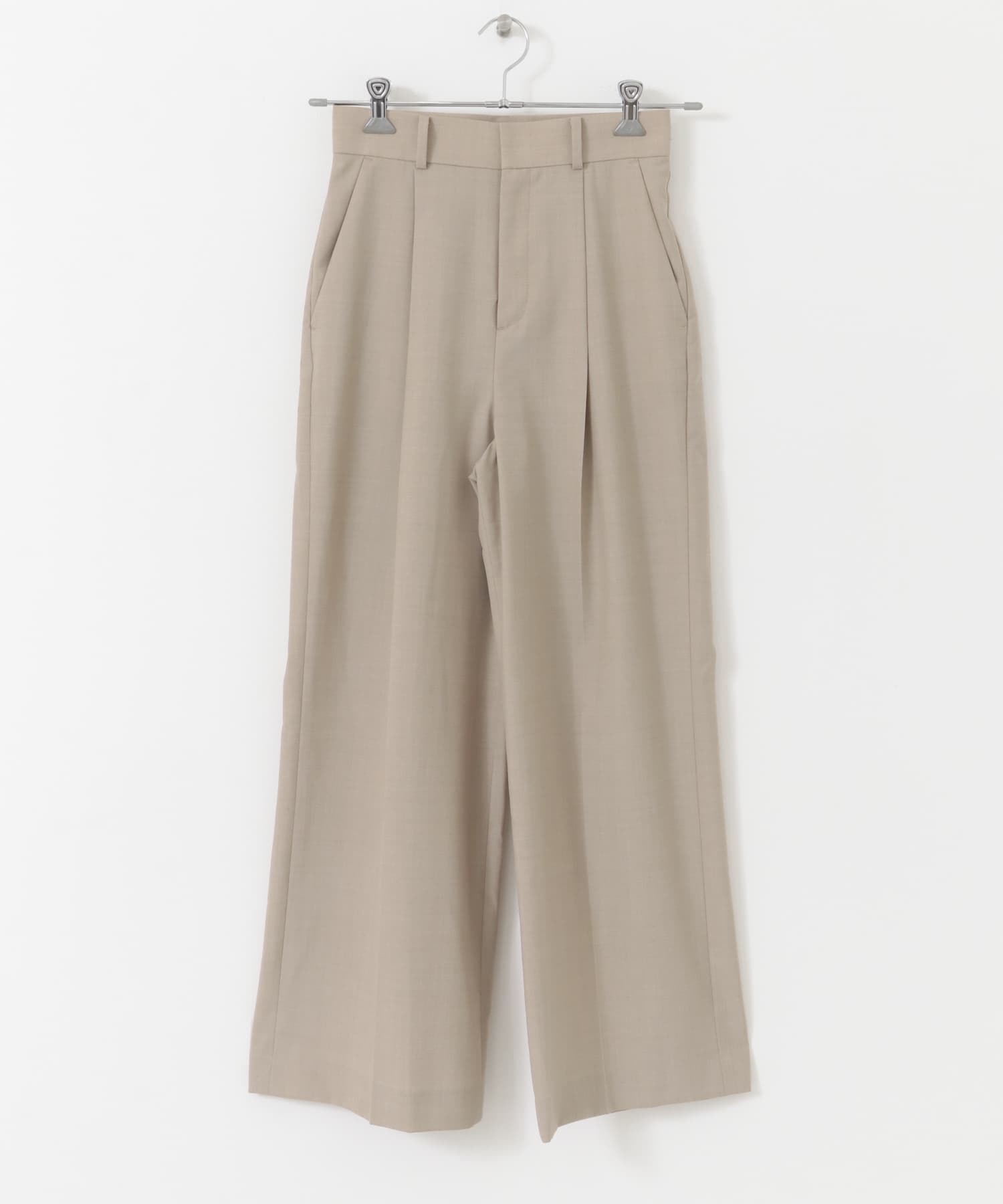 ウール混防シワハイウエストワイドスラックス L/BEIGE 34