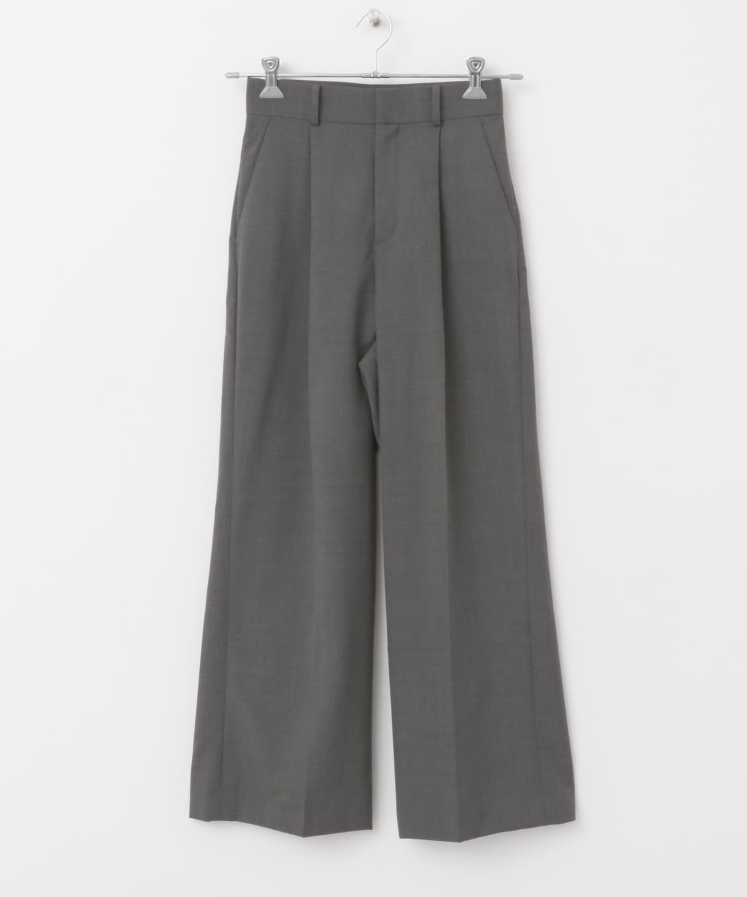 ウール混防シワハイウエストワイドスラックス GRAY 34