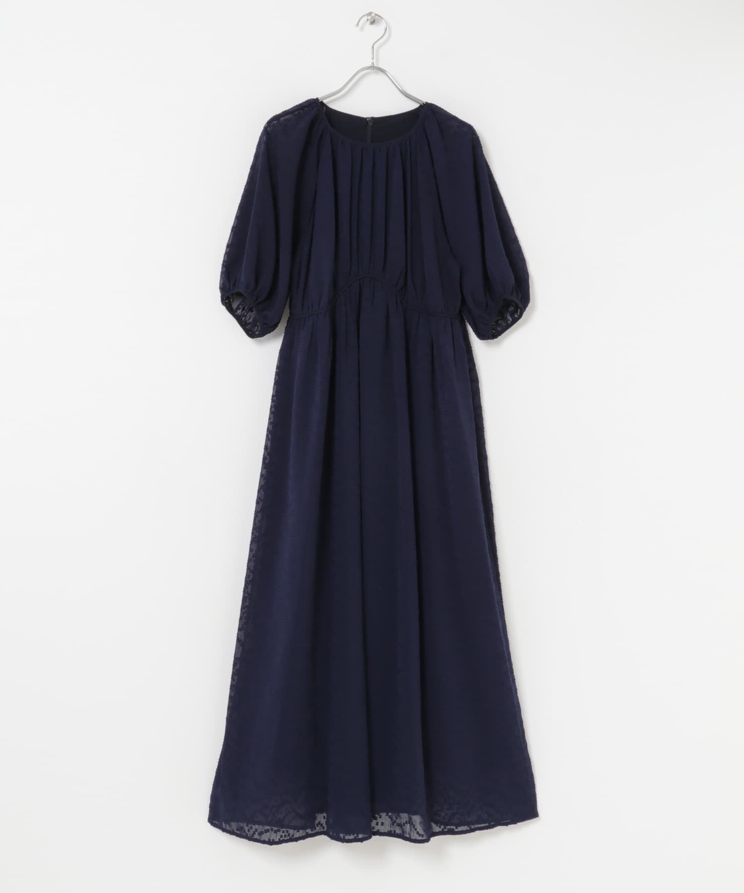 ジャガードギャザーパフドレス NAVY FREE