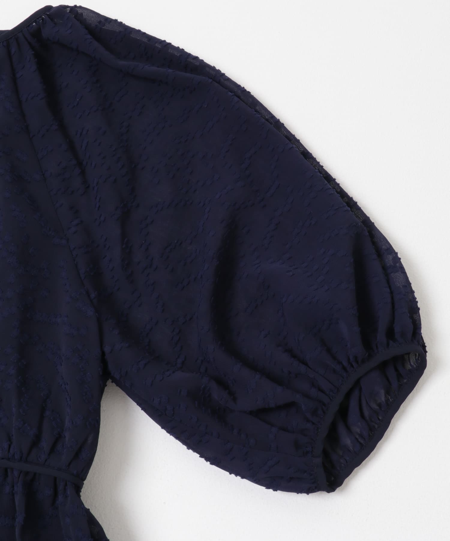 ジャガードギャザーパフドレス NAVY FREE
