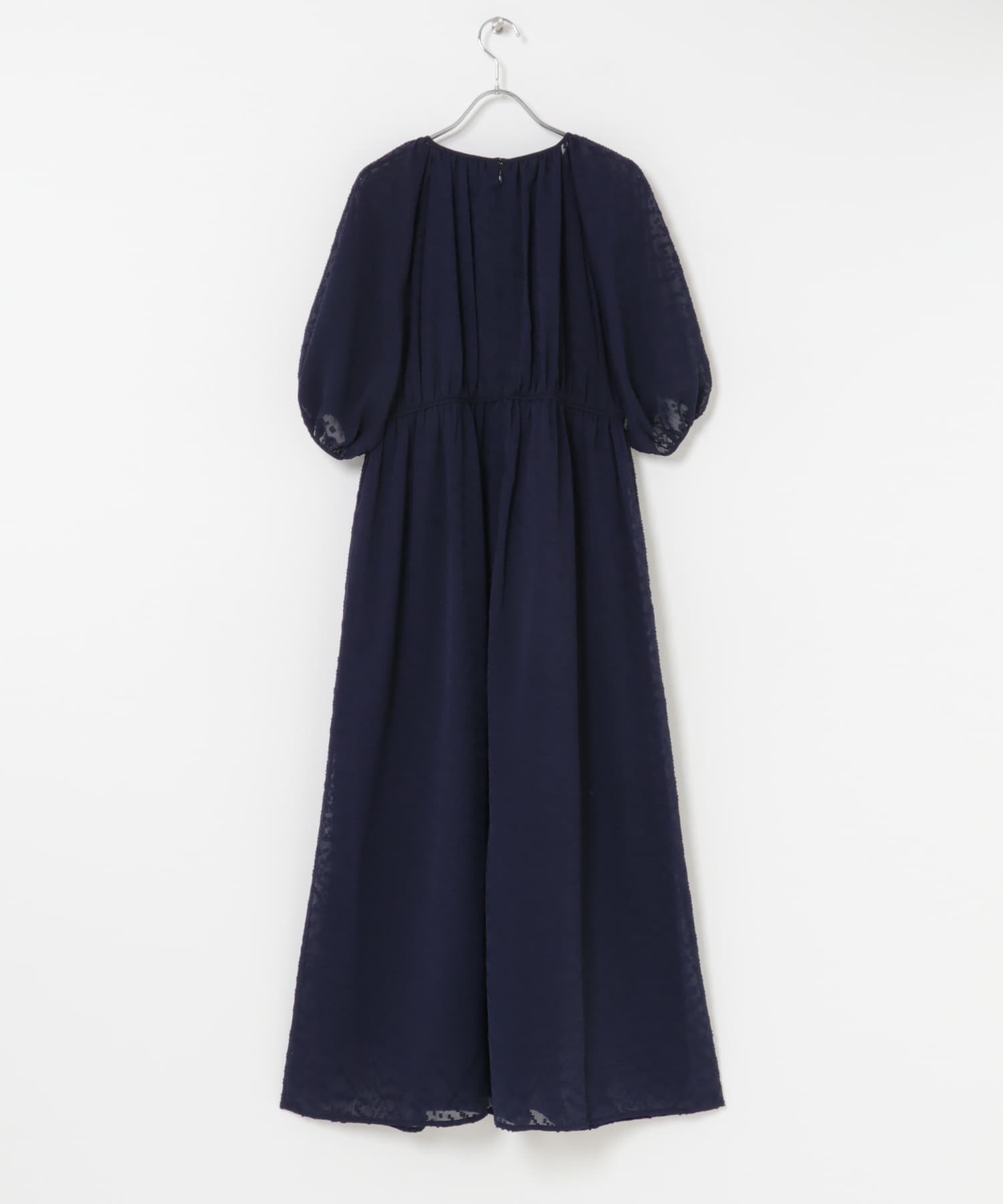 ジャガードギャザーパフドレス NAVY FREE