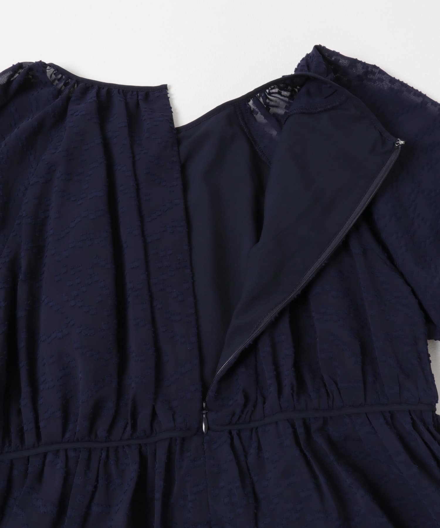 ジャガードギャザーパフドレス NAVY FREE