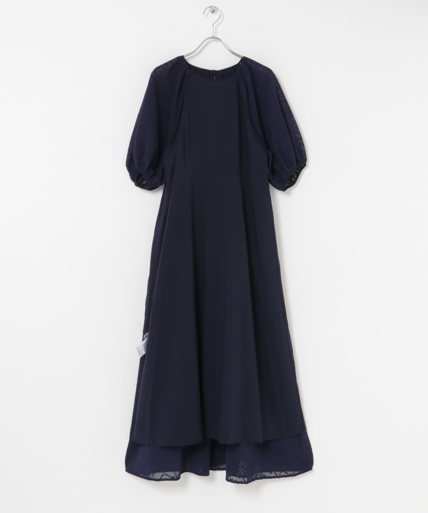 ジャガードギャザーパフドレス NAVY FREE