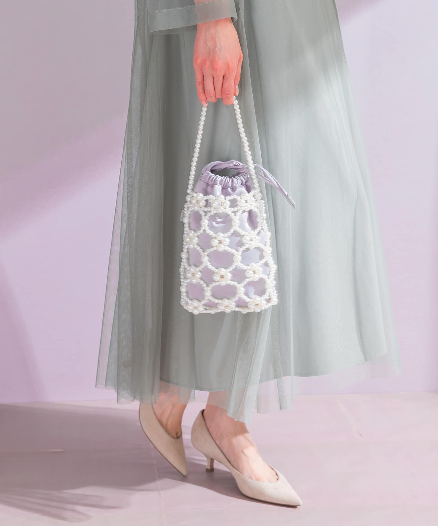 ビーズデザインハンドバッグ GRAY -