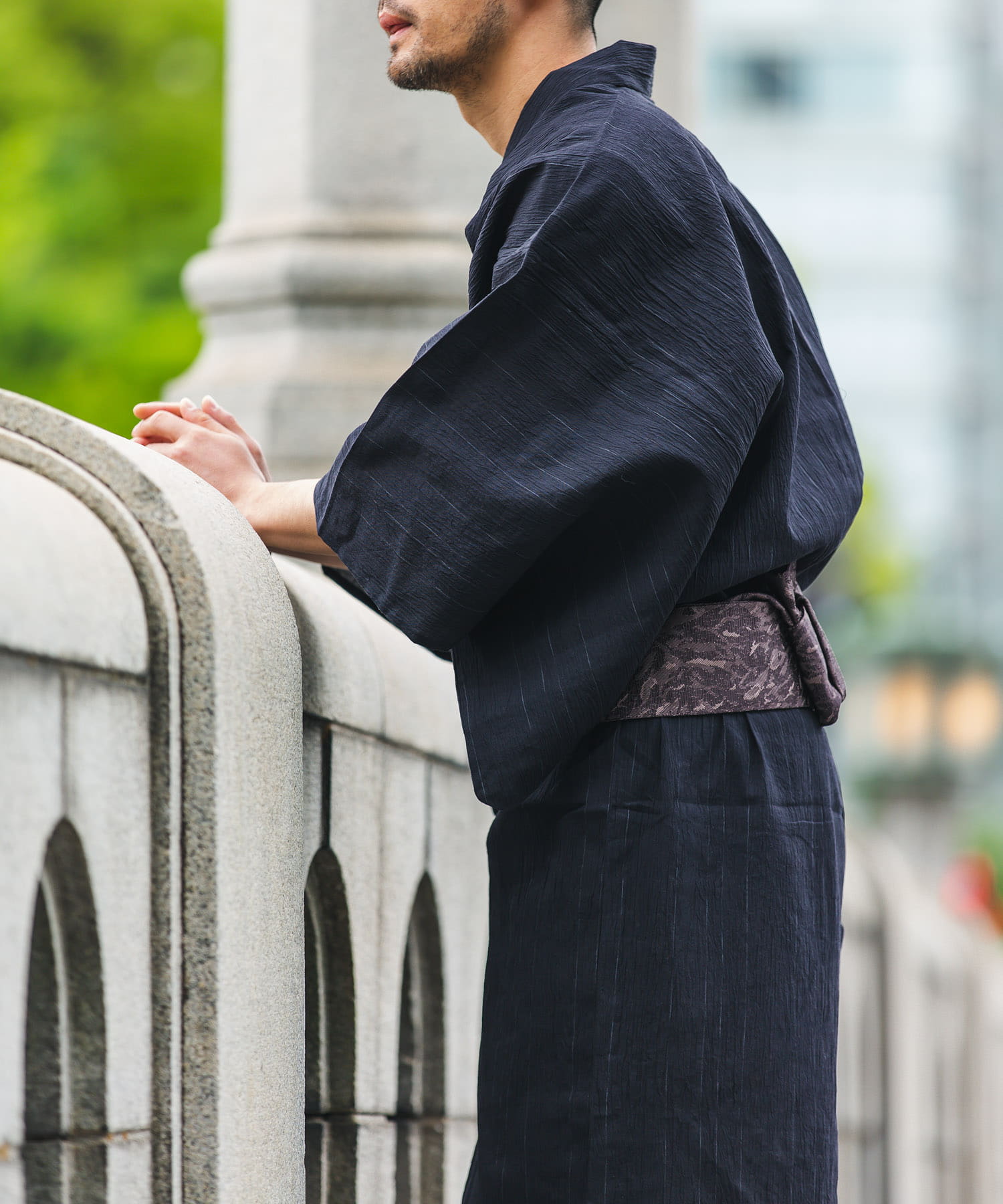 紳士浴衣　近江ちぢみ 黒 M