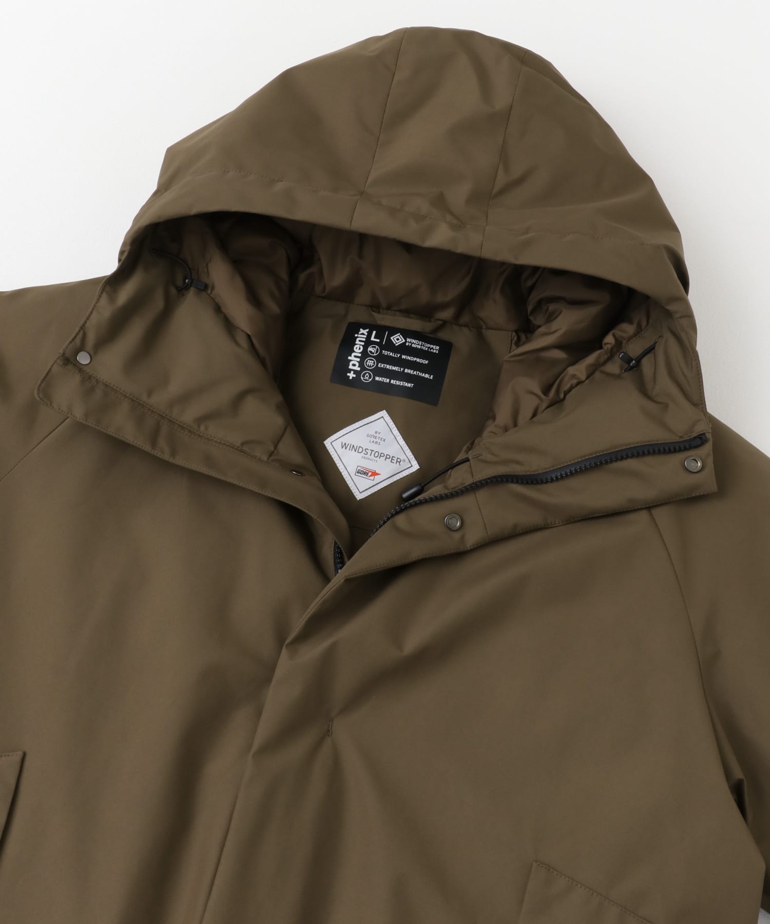 『別注』+phenix　WINDSTOPPER by GORE-TEX LABS ダウンコート BROWN S