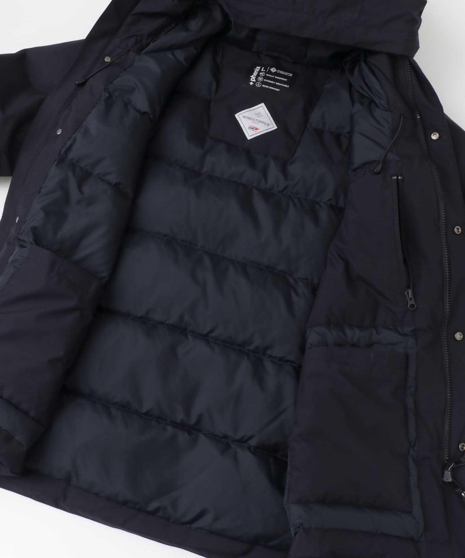 『別注』+phenix　WINDSTOPPER by GORE-TEX LABS ダウンジャケット NAVY S