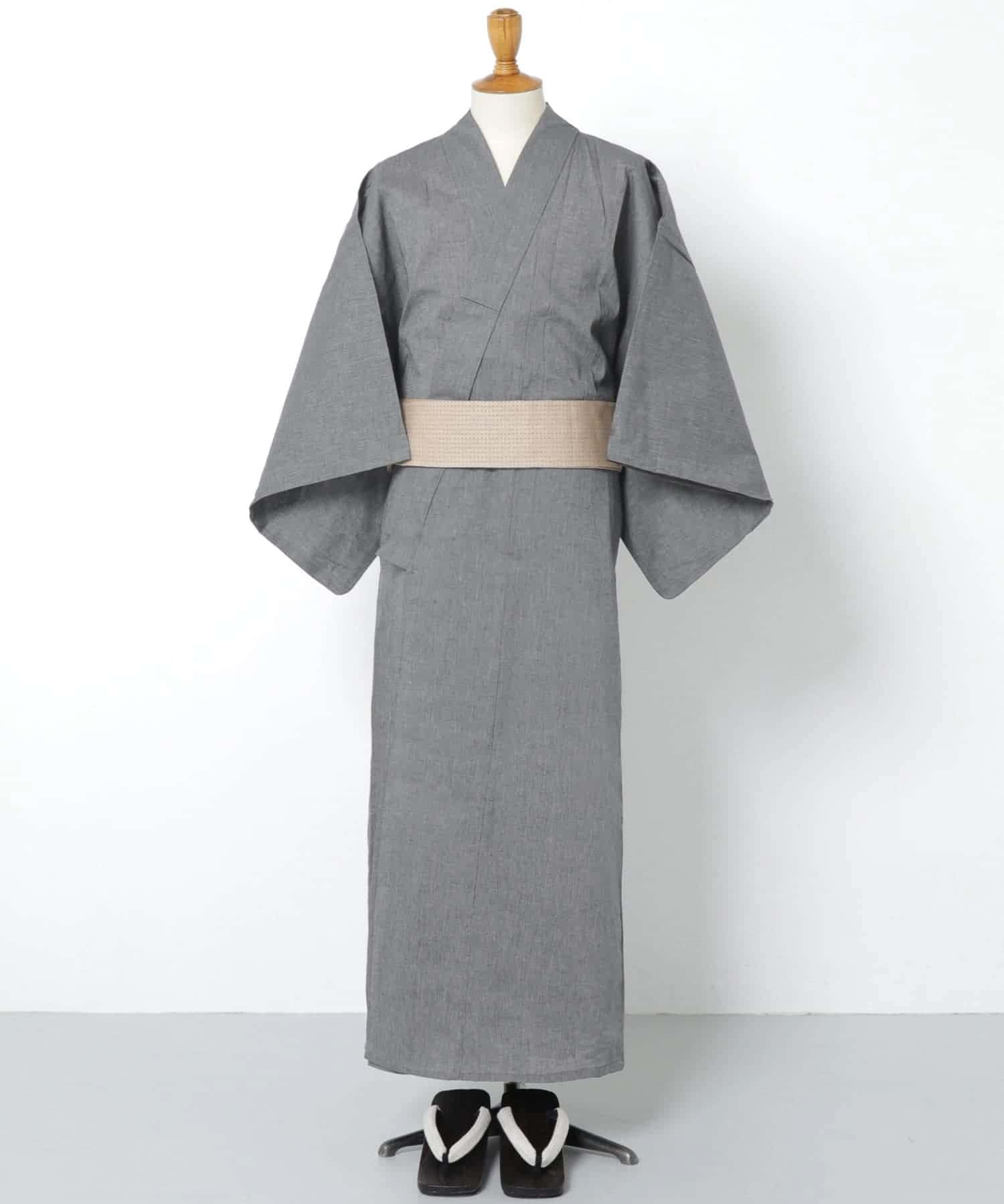 紳士浴衣　綿麻 灰 M