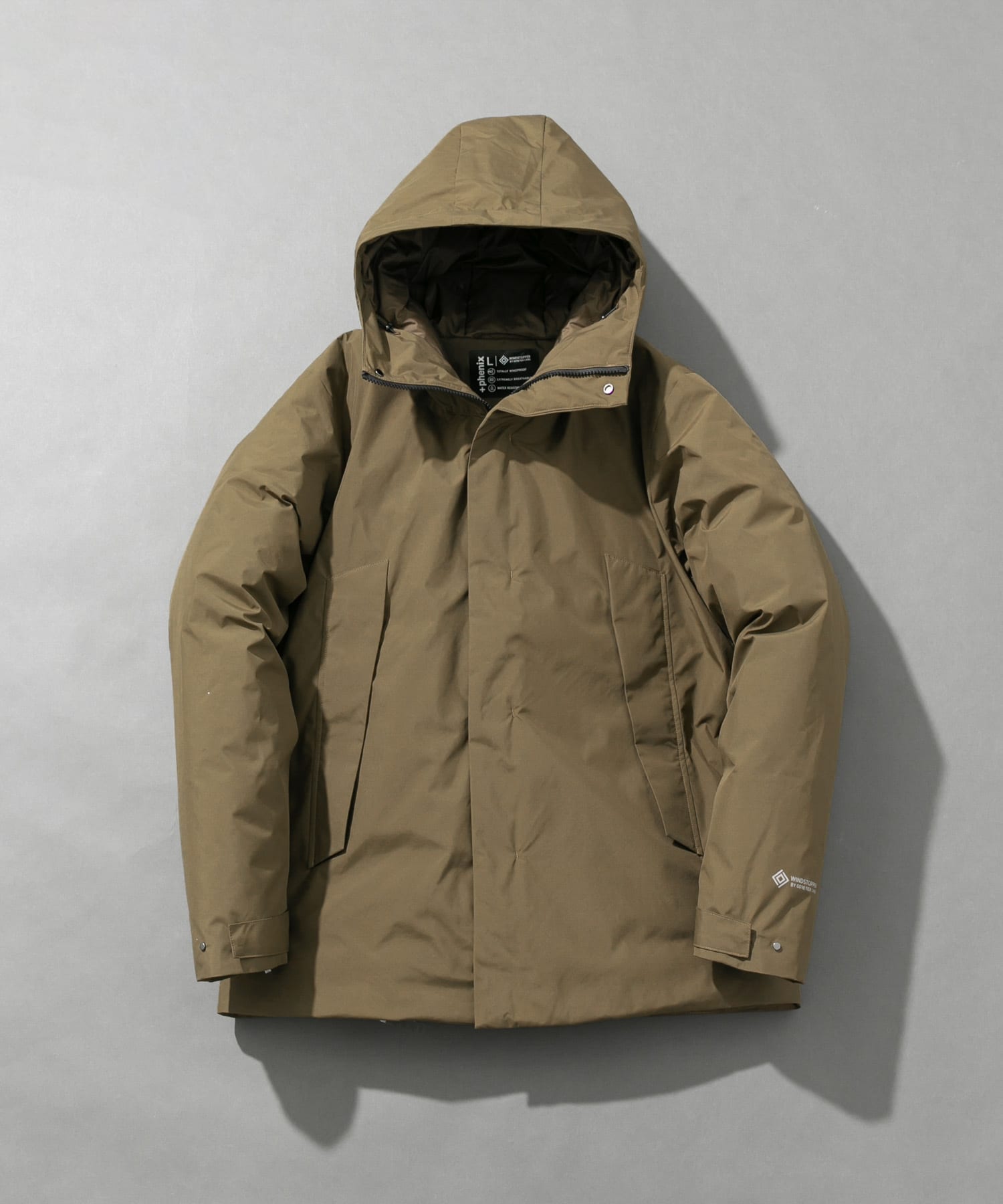 『別注』+phenix　WINDSTOPPER by GORE-TEX LABS ダウンジャケット BROWN S