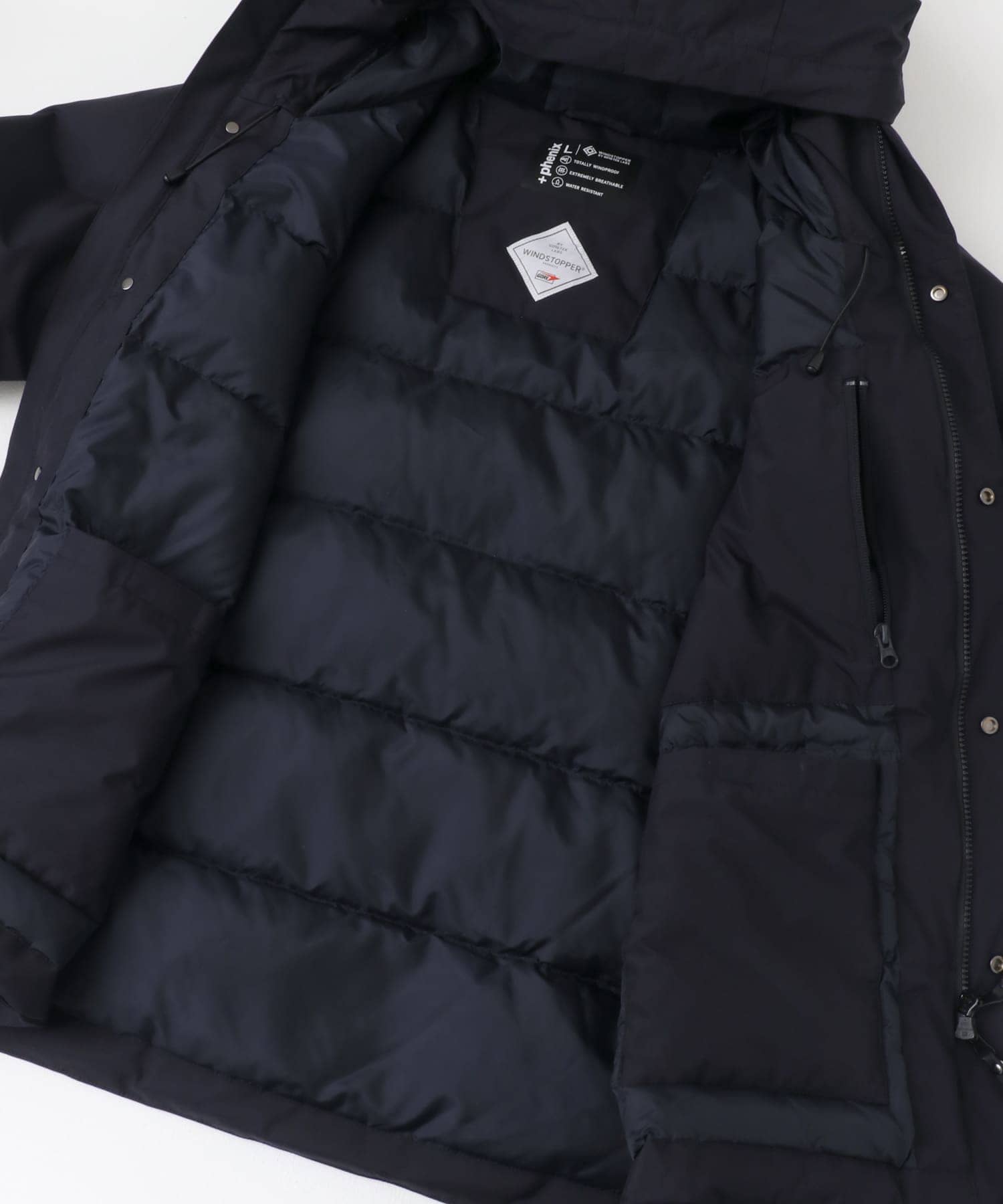 『別注』+phenix　WINDSTOPPER by GORE-TEX LABS ダウンジャケット NAVY S