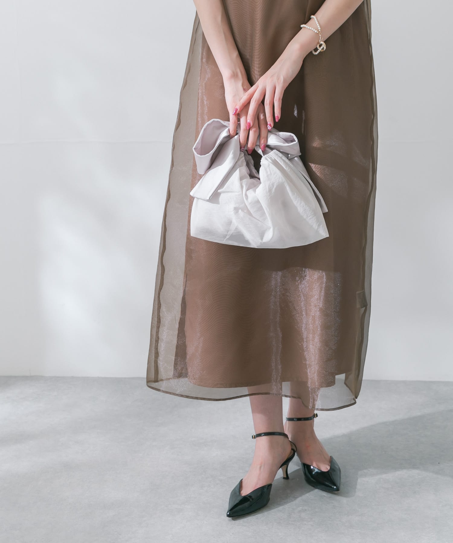 kaene　オーガンジー重ねリボンバッグ beige FREE