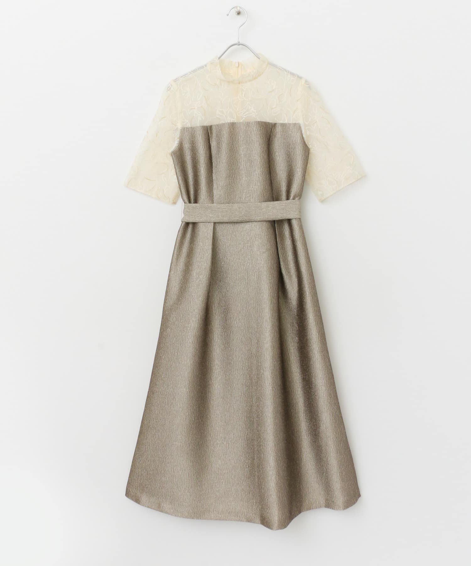 kaene　ラメジャガードコンビドレス off×beige 38