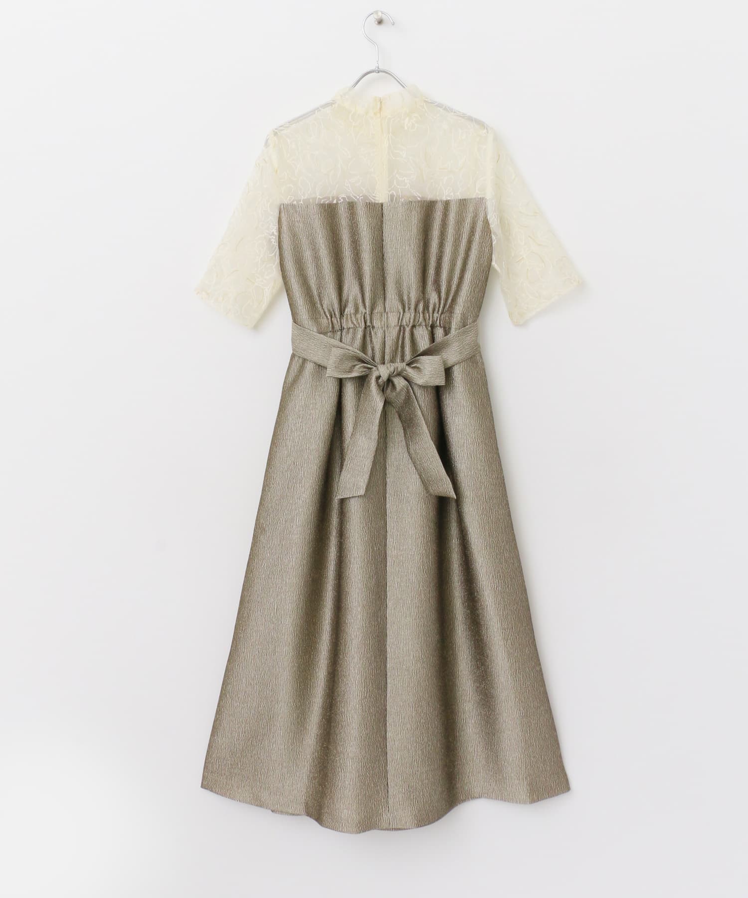 kaene　ラメジャガードコンビドレス off×beige 38