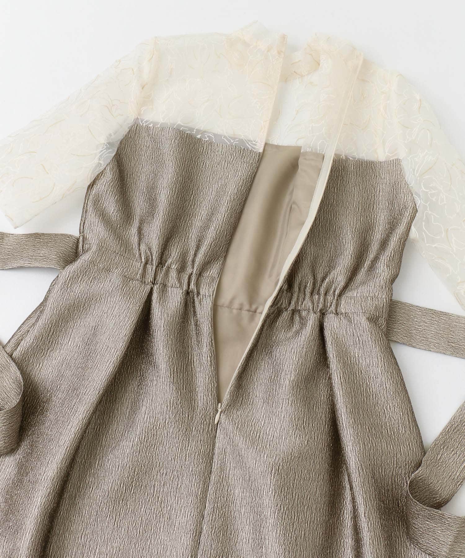 kaene　ラメジャガードコンビドレス off×beige 38