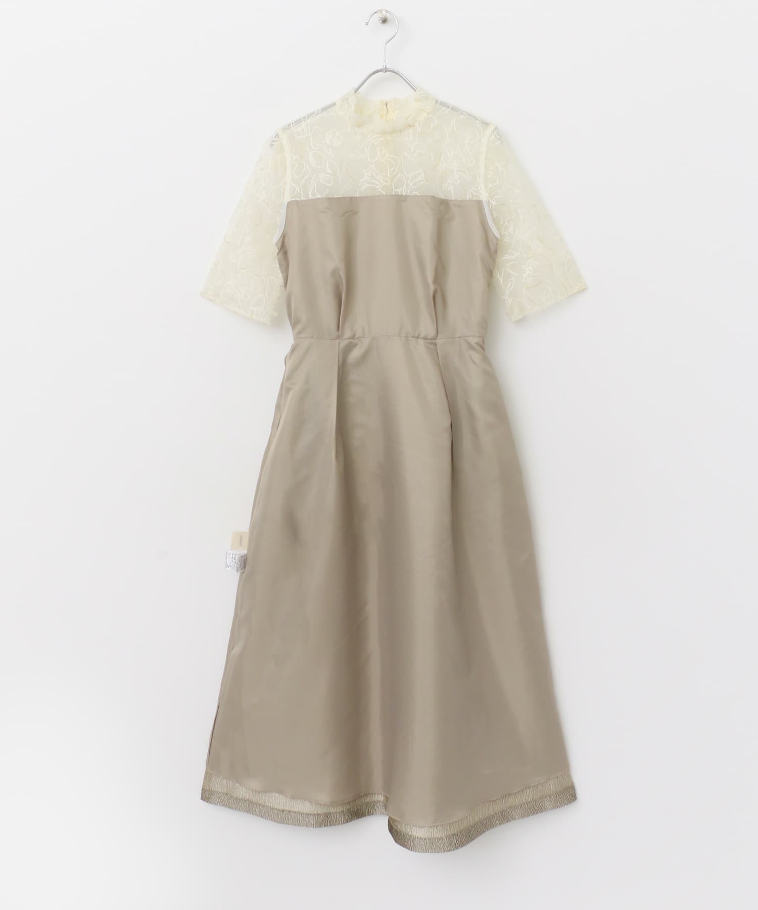 kaene　ラメジャガードコンビドレス off×beige 38