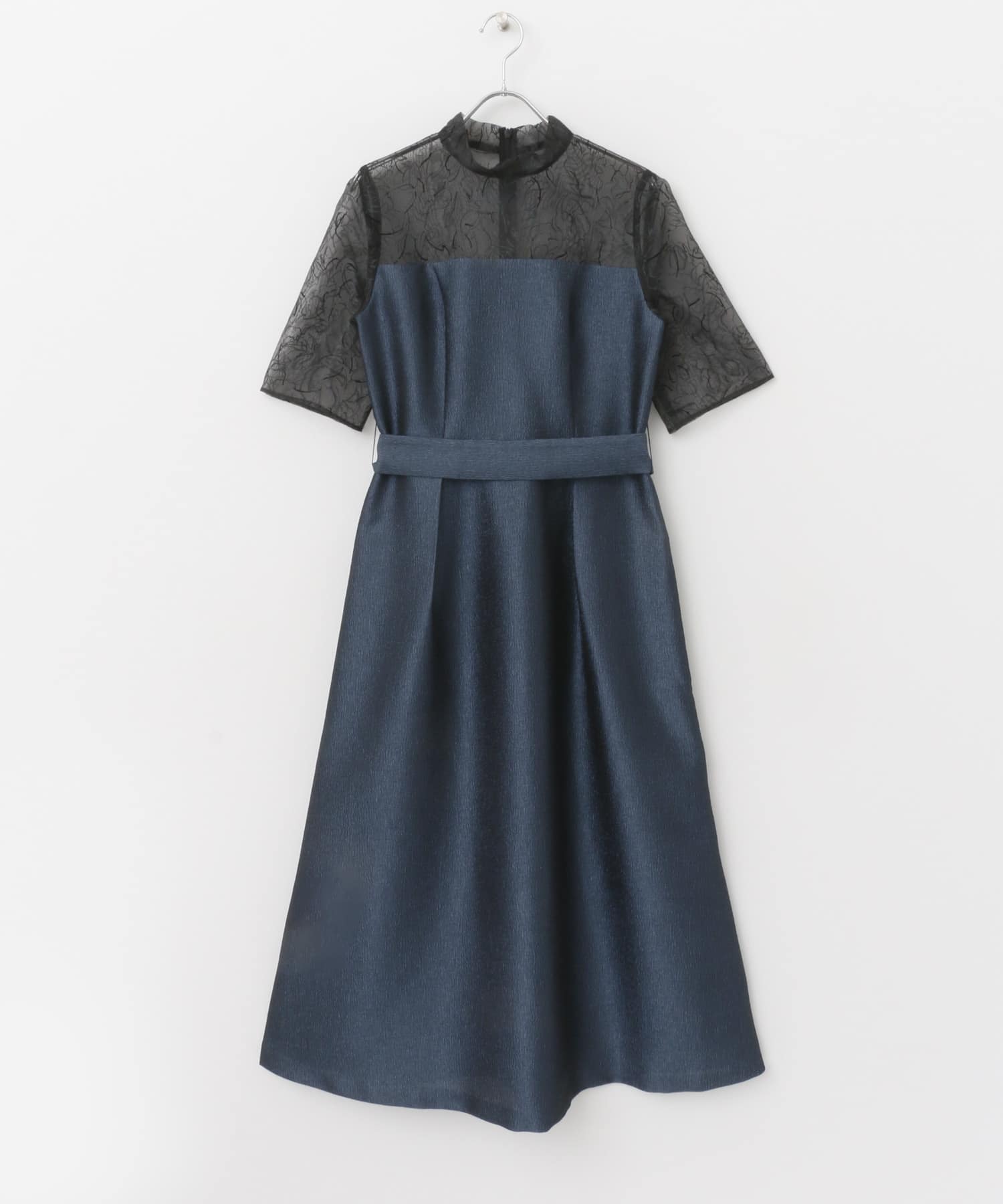 kaene　ラメジャガードコンビドレス navy 38