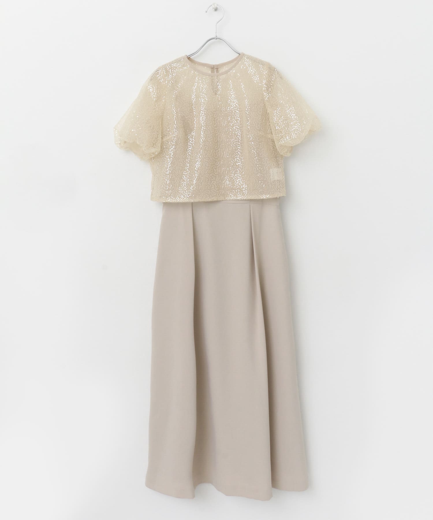 『別注』kaene×ROSSO　スパンコールブラウスセットドレス beige 38