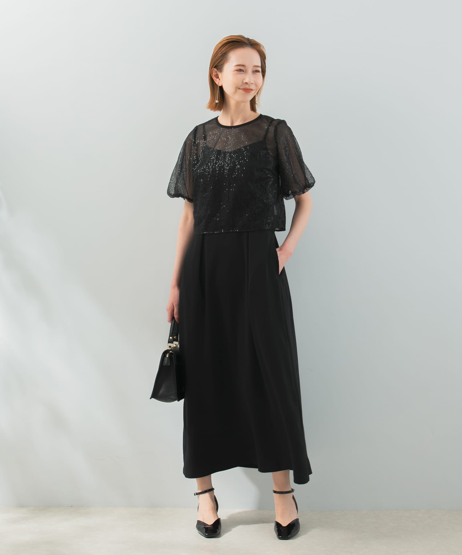 『別注』kaene×ROSSO　スパンコールブラウスセットドレス