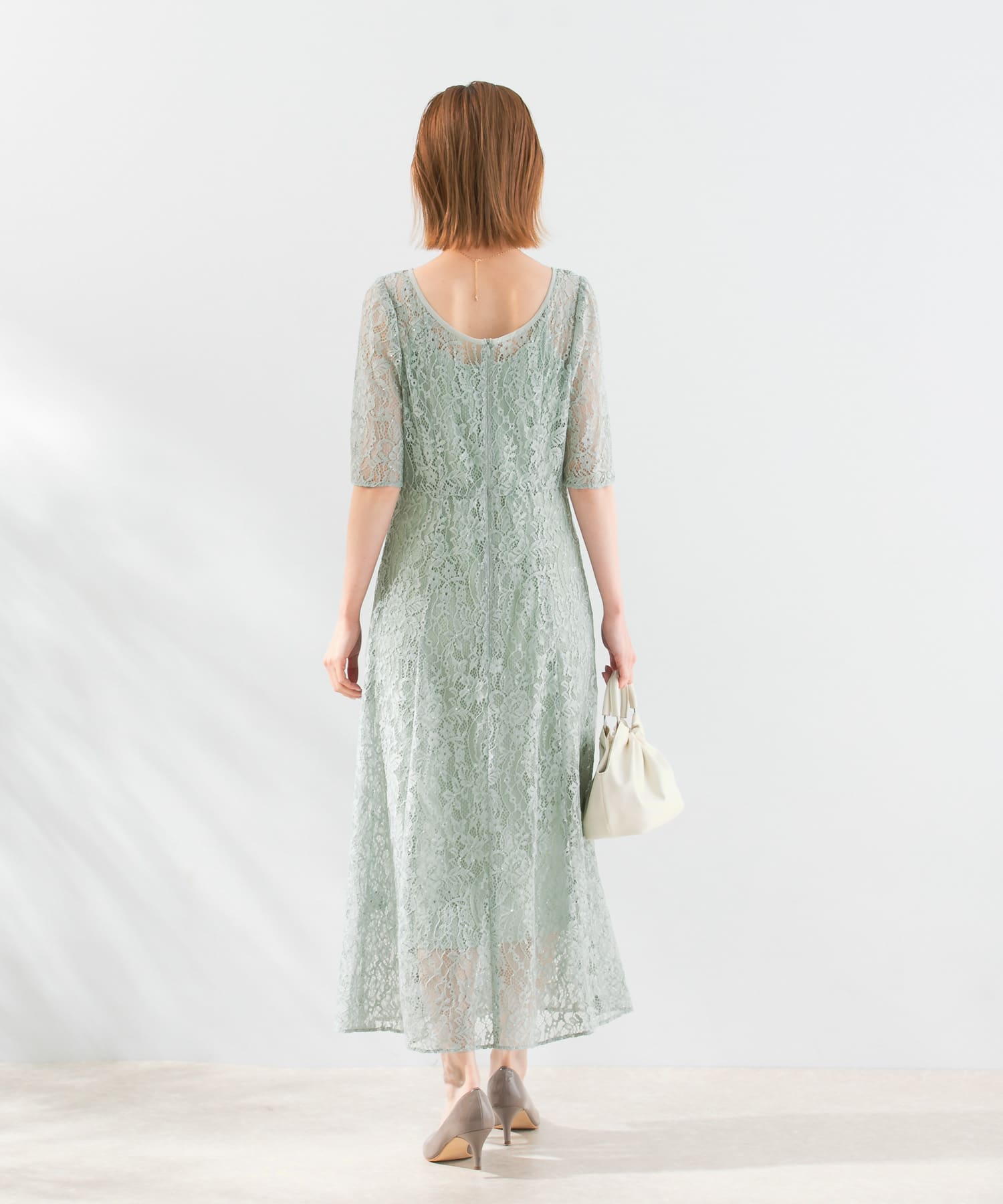 別注』kaene×ROSSO スパンコールレースドレス(38 mintbeige): ドレス