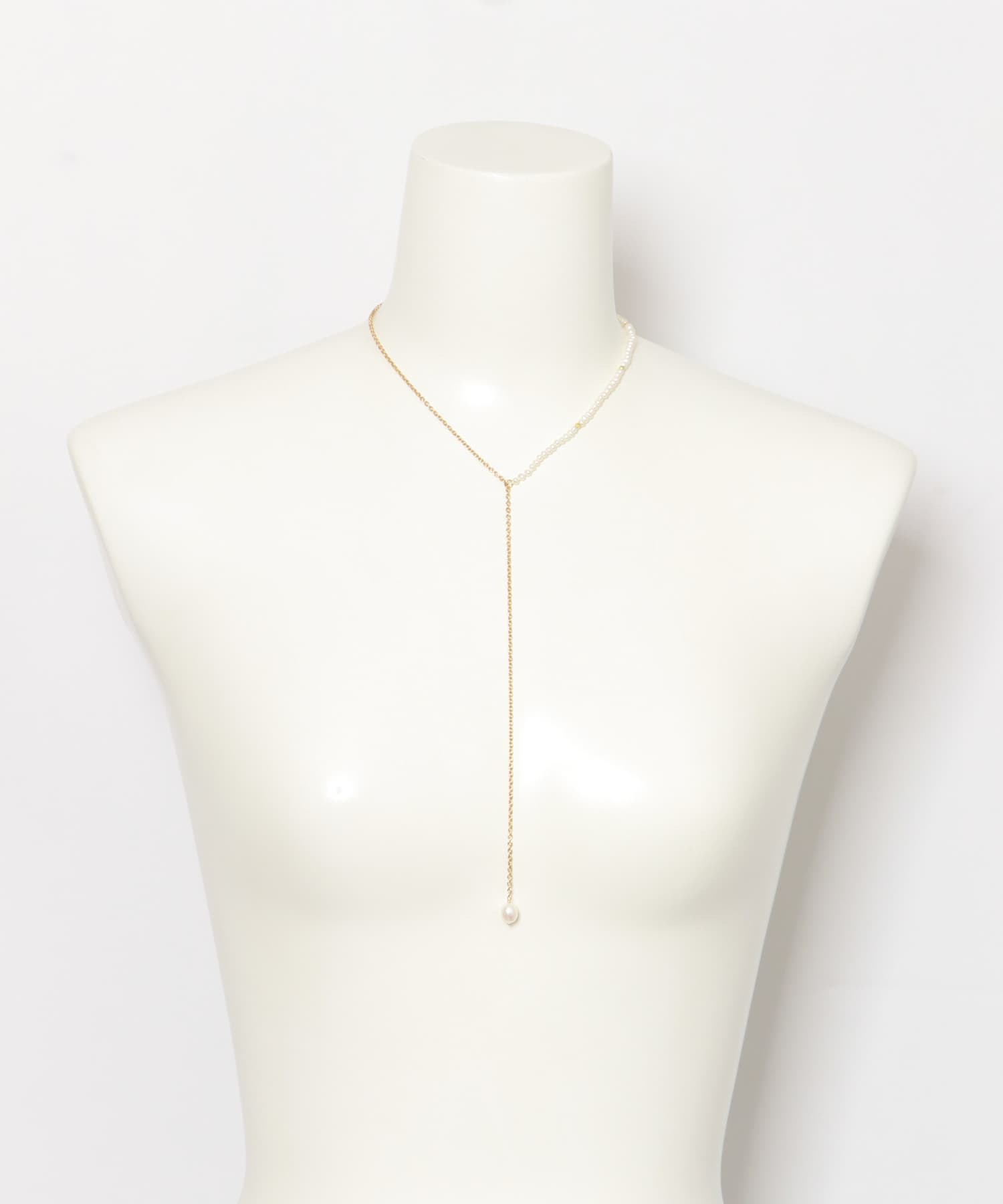 Favorible　Pearl×chain lariat WHT×GLD FREE