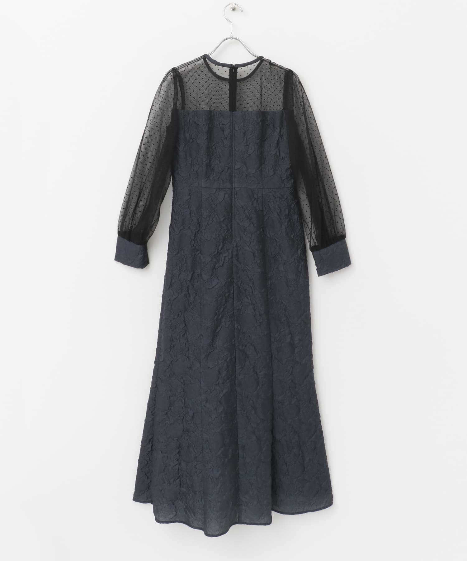 kaene　エンボスフラワードットミックスドレス navy 36