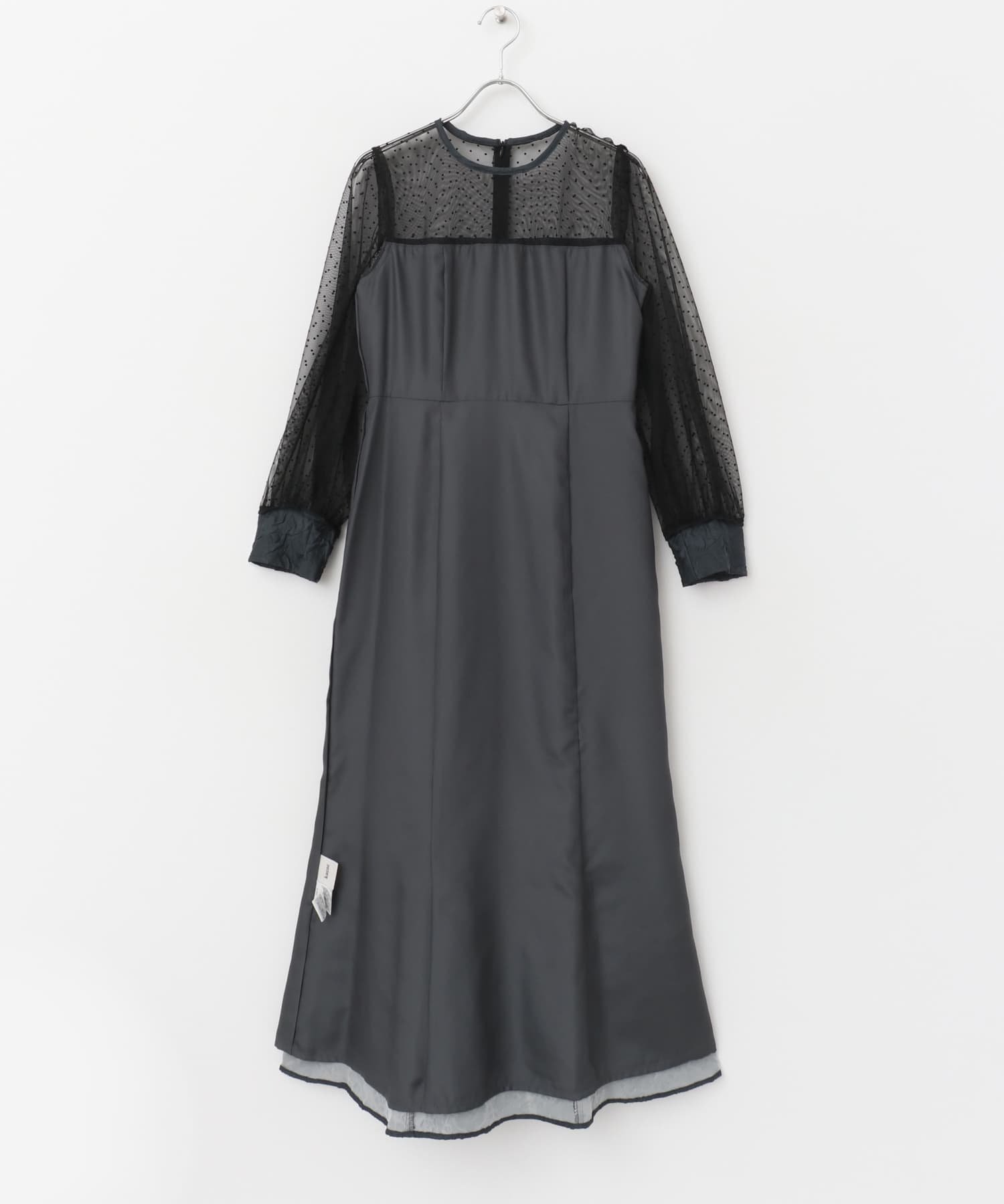 kaene　エンボスフラワードットミックスドレス navy 36