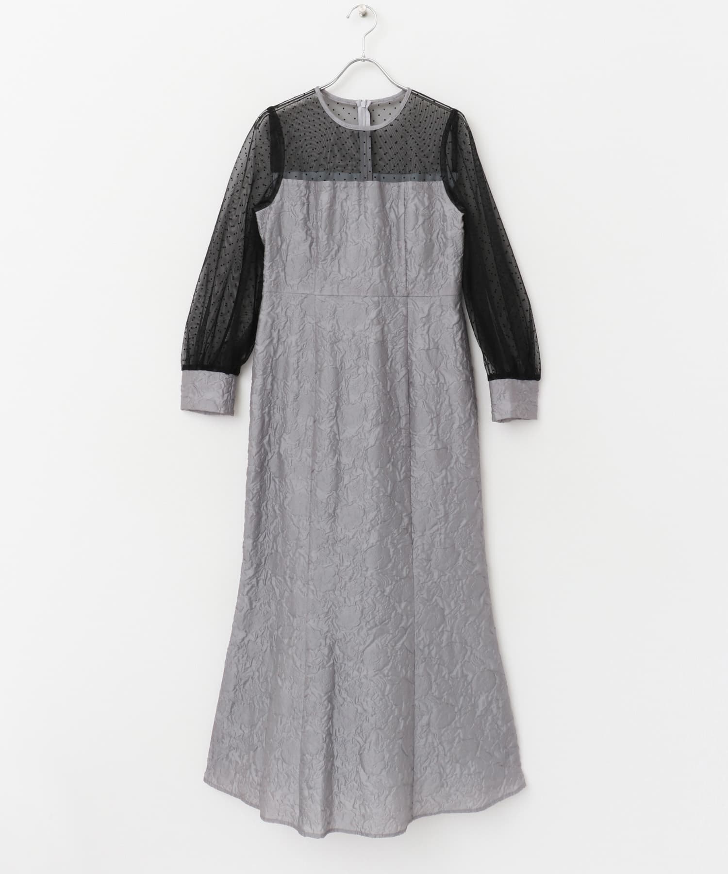 kaene　エンボスフラワードットミックスドレス gray 36