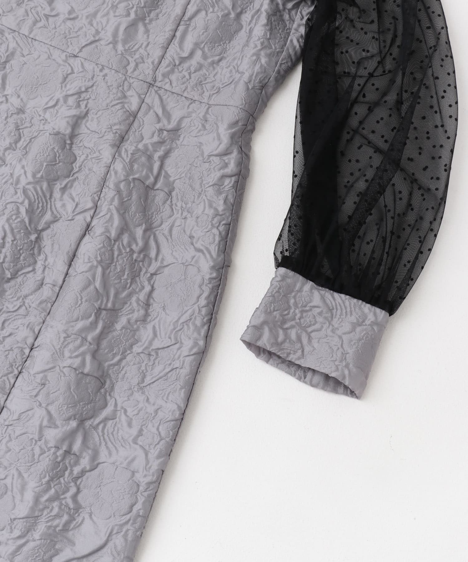 kaene　エンボスフラワードットミックスドレス gray 36