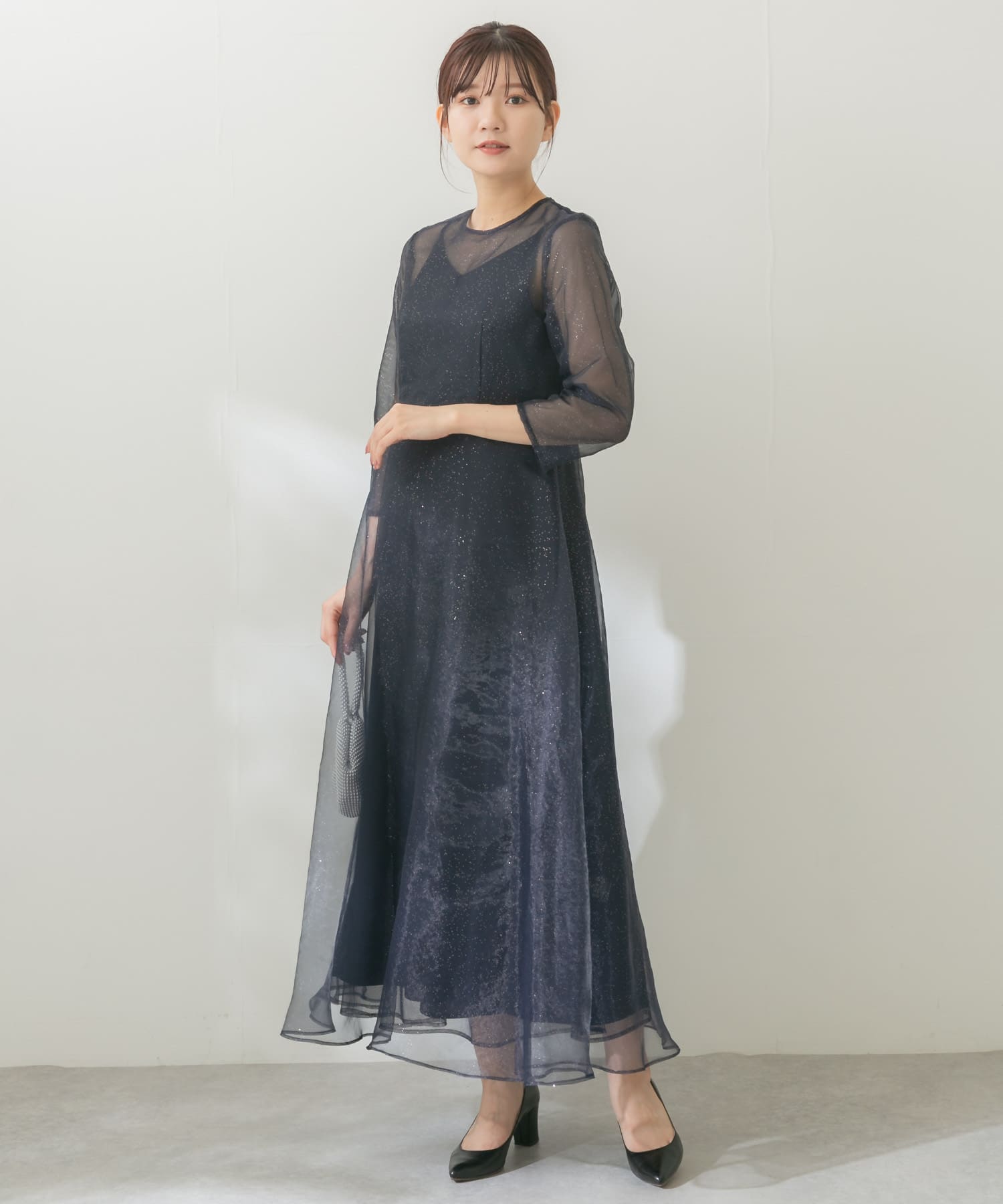 kaene ラメミックスステッチレースドレス(38 yellow): ドレスライン