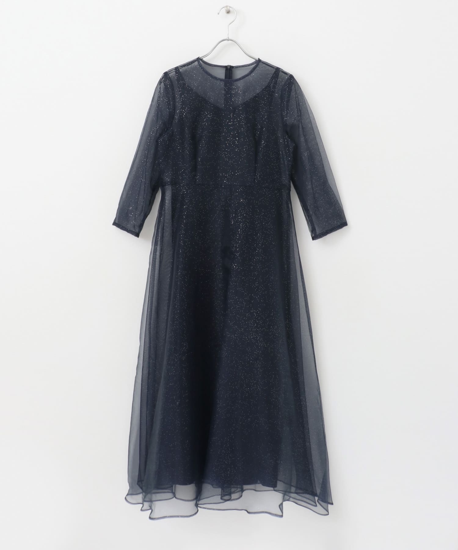 kaene　ラメミックスステッチレースドレス navy 38