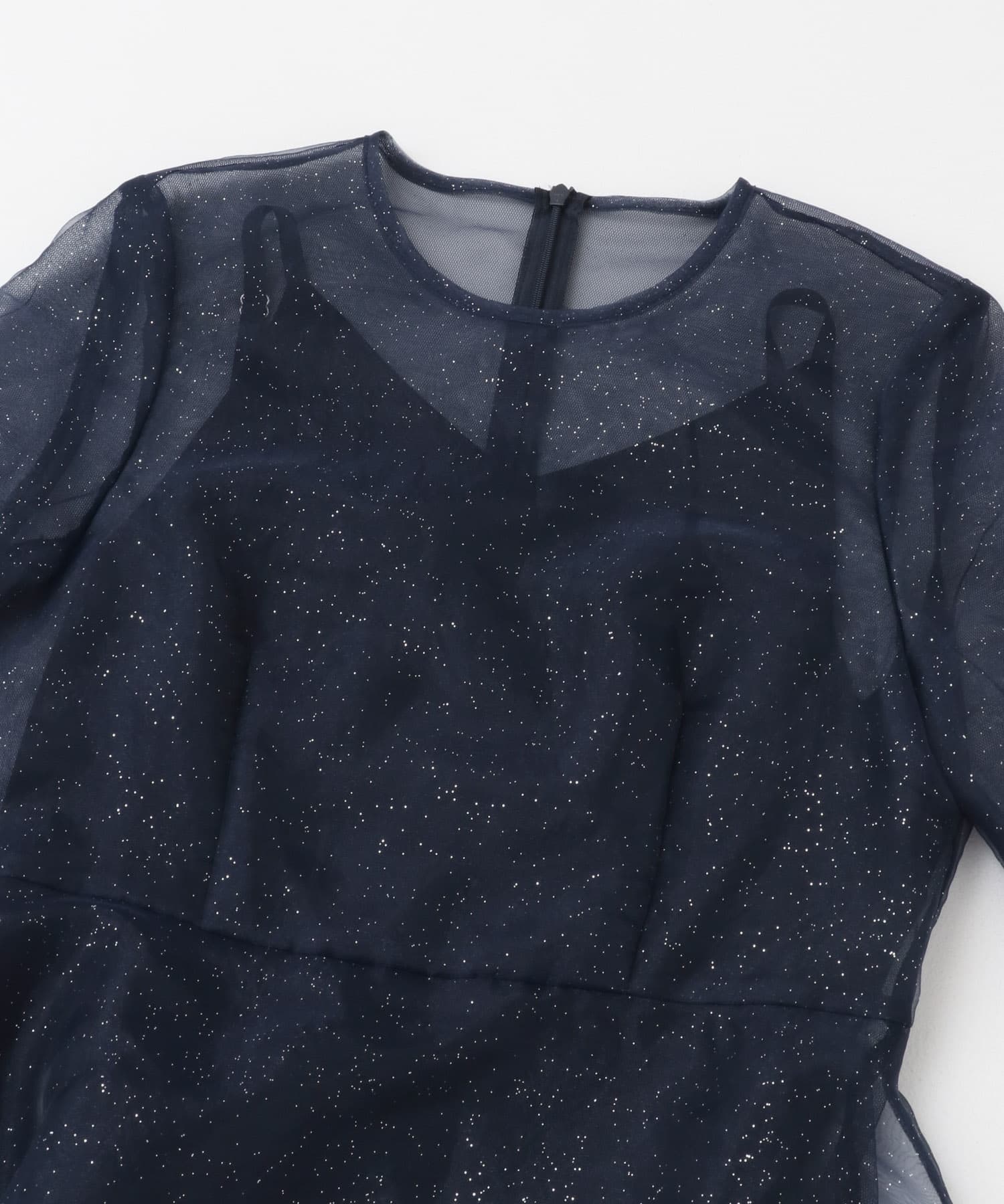kaene　ラメミックスステッチレースドレス navy 38