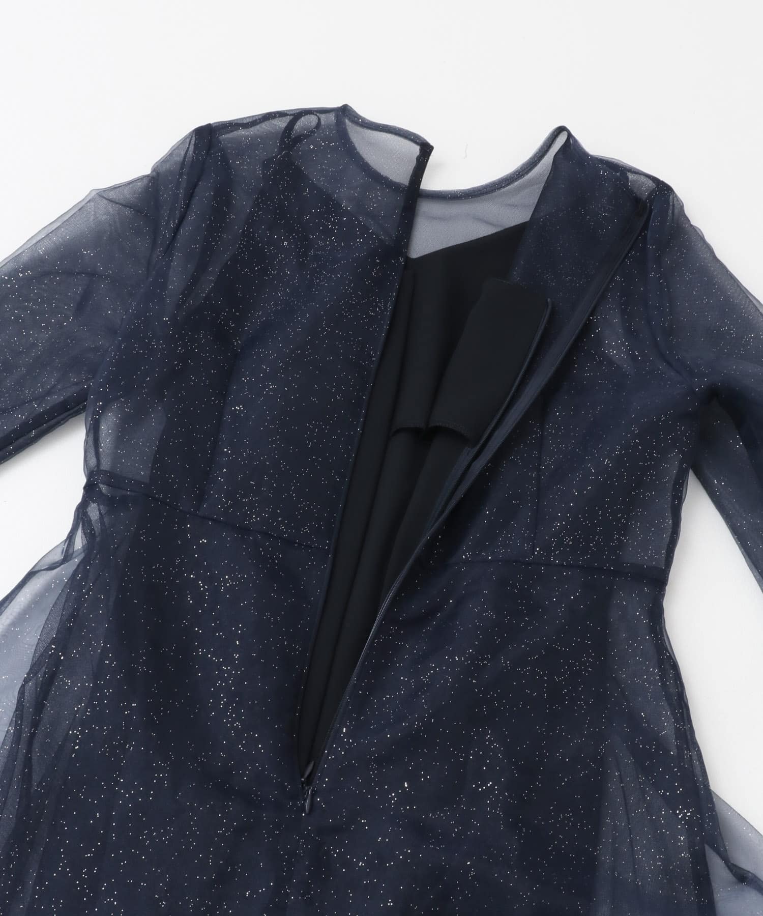kaene　ラメミックスステッチレースドレス navy 38
