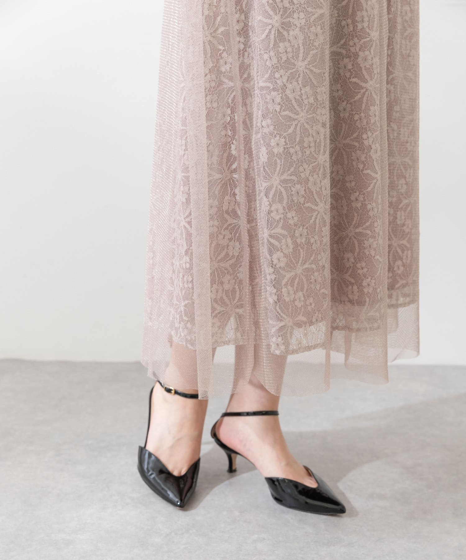 kaene ラメチュールレイヤードレースドレス(36 pinkbeige): ドレス