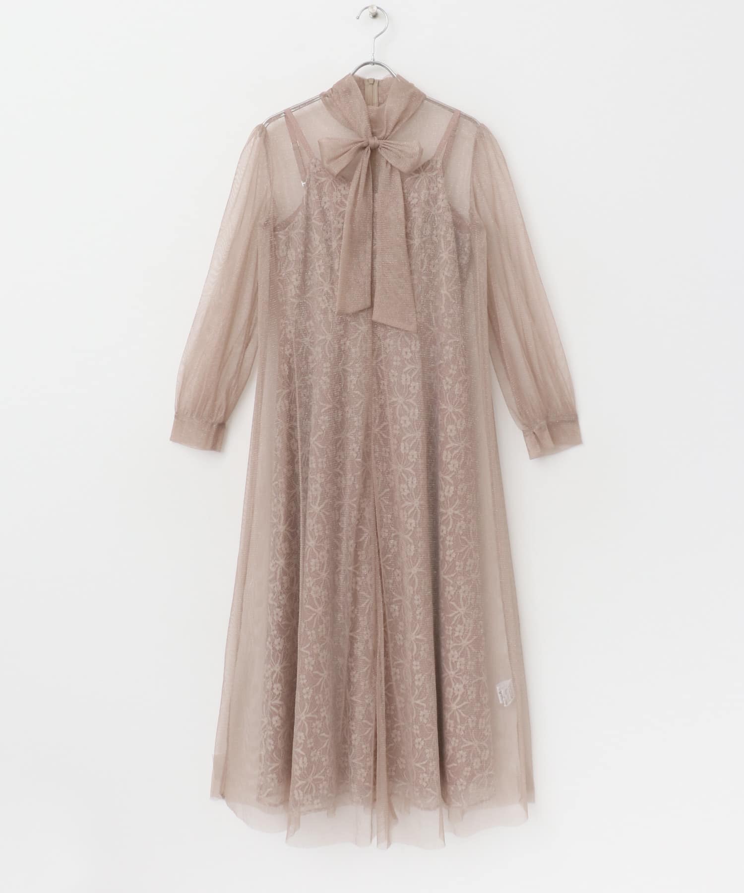 kaene　ラメチュールレイヤードレースドレス pinkbeige 36