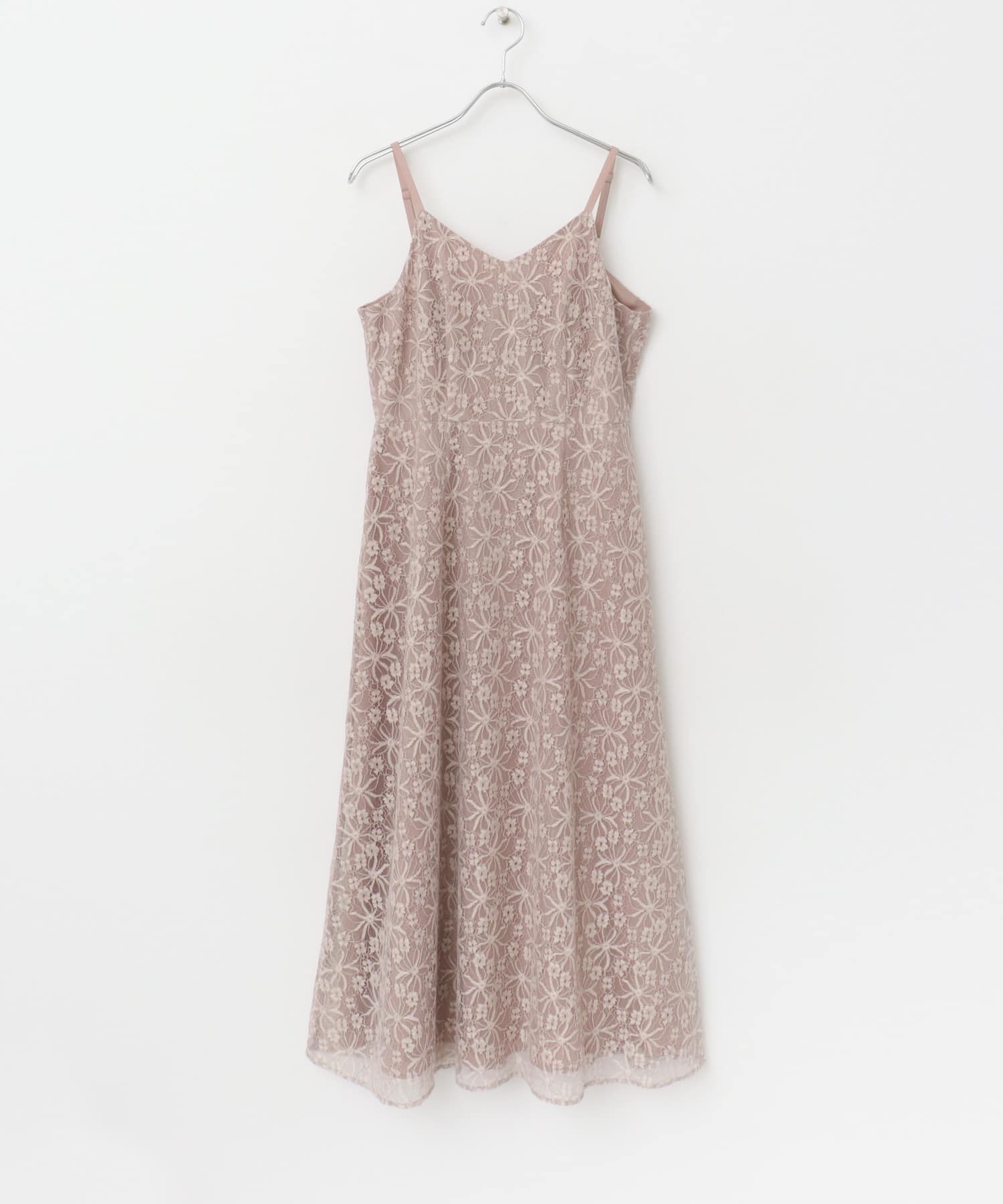 kaene　ラメチュールレイヤードレースドレス pinkbeige 36