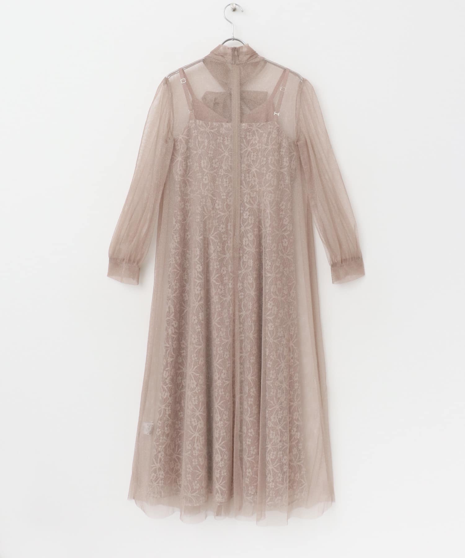 kaene　ラメチュールレイヤードレースドレス pinkbeige 36