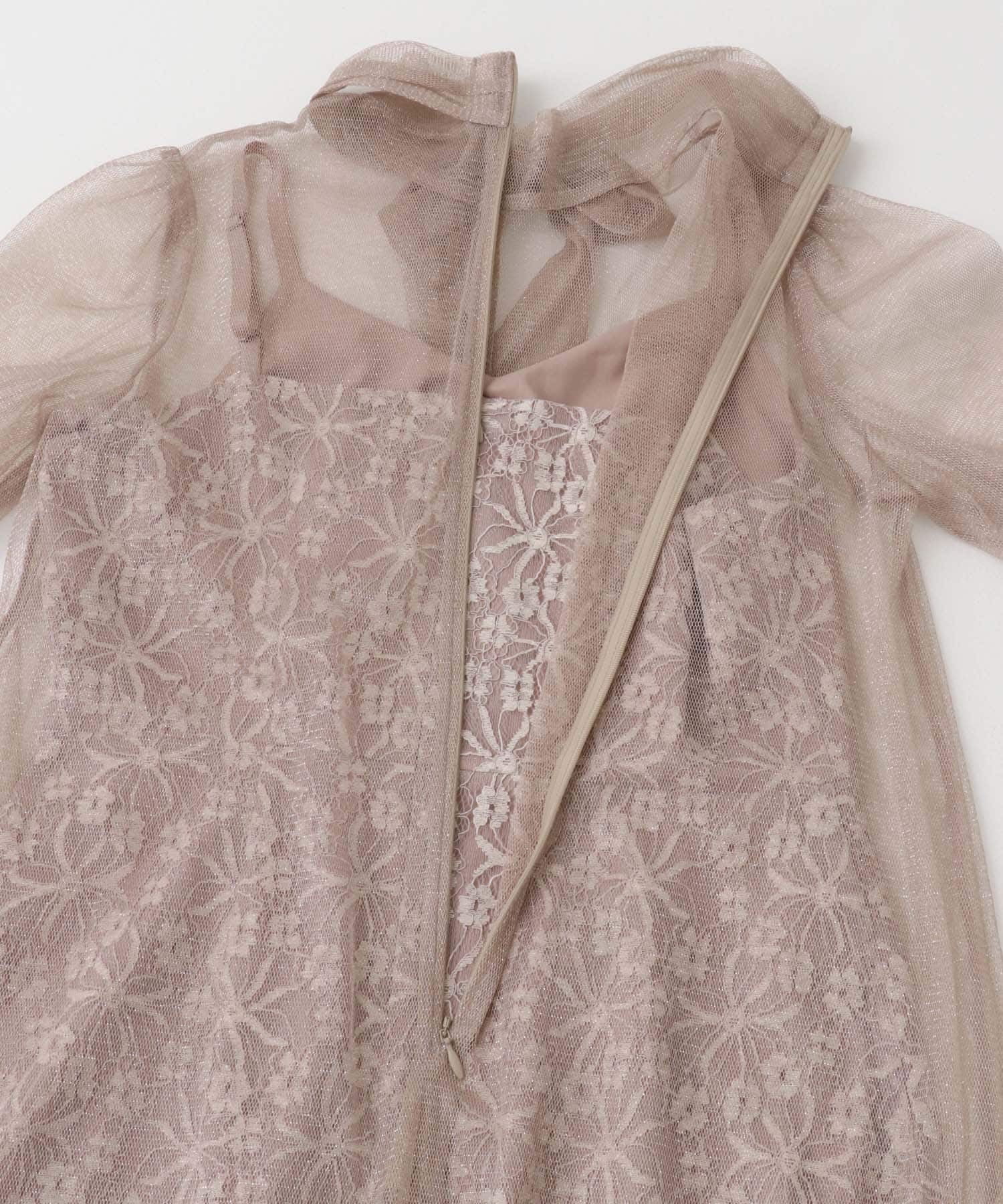 kaene　ラメチュールレイヤードレースドレス pinkbeige 36