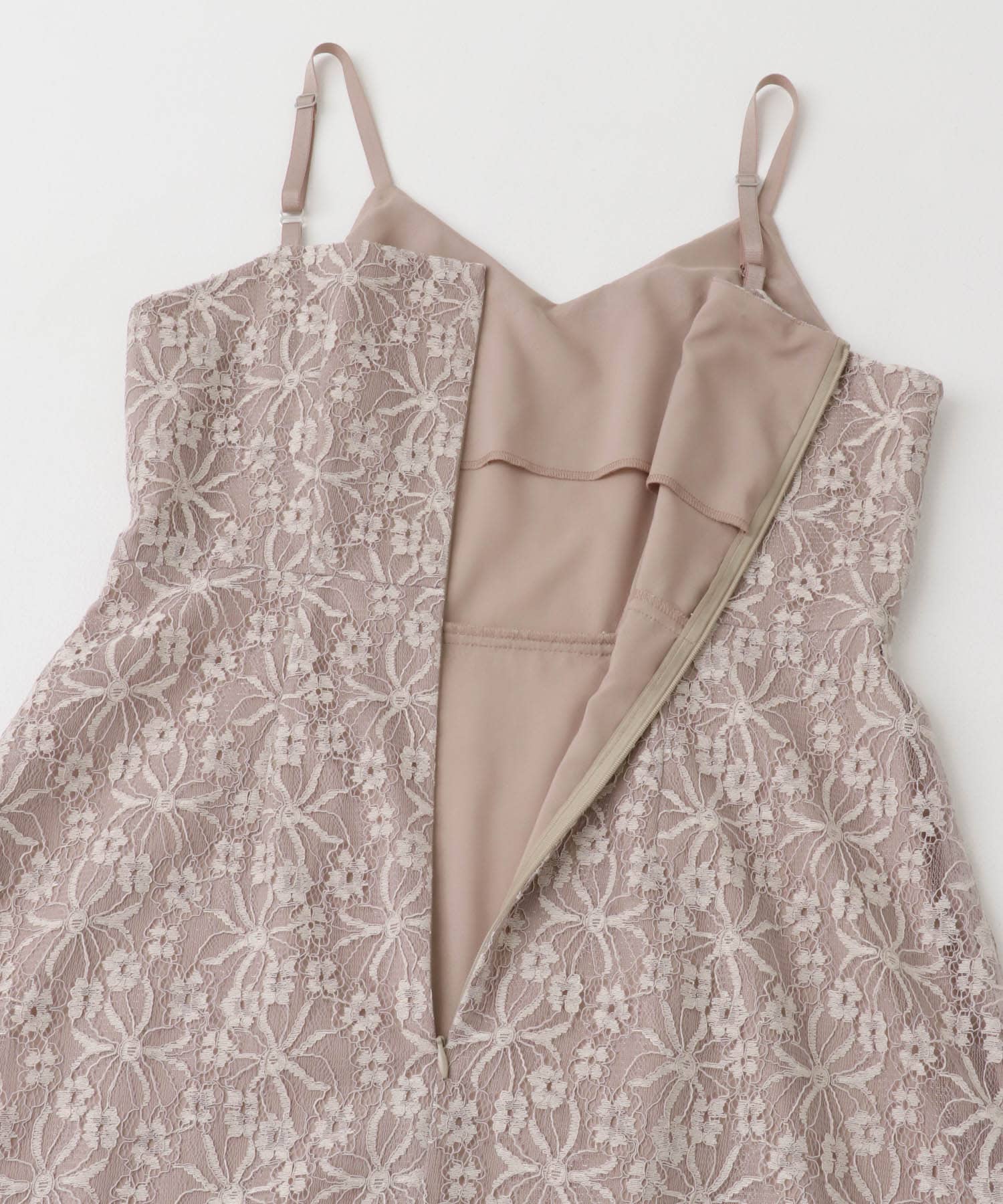 kaene　ラメチュールレイヤードレースドレス pinkbeige 36