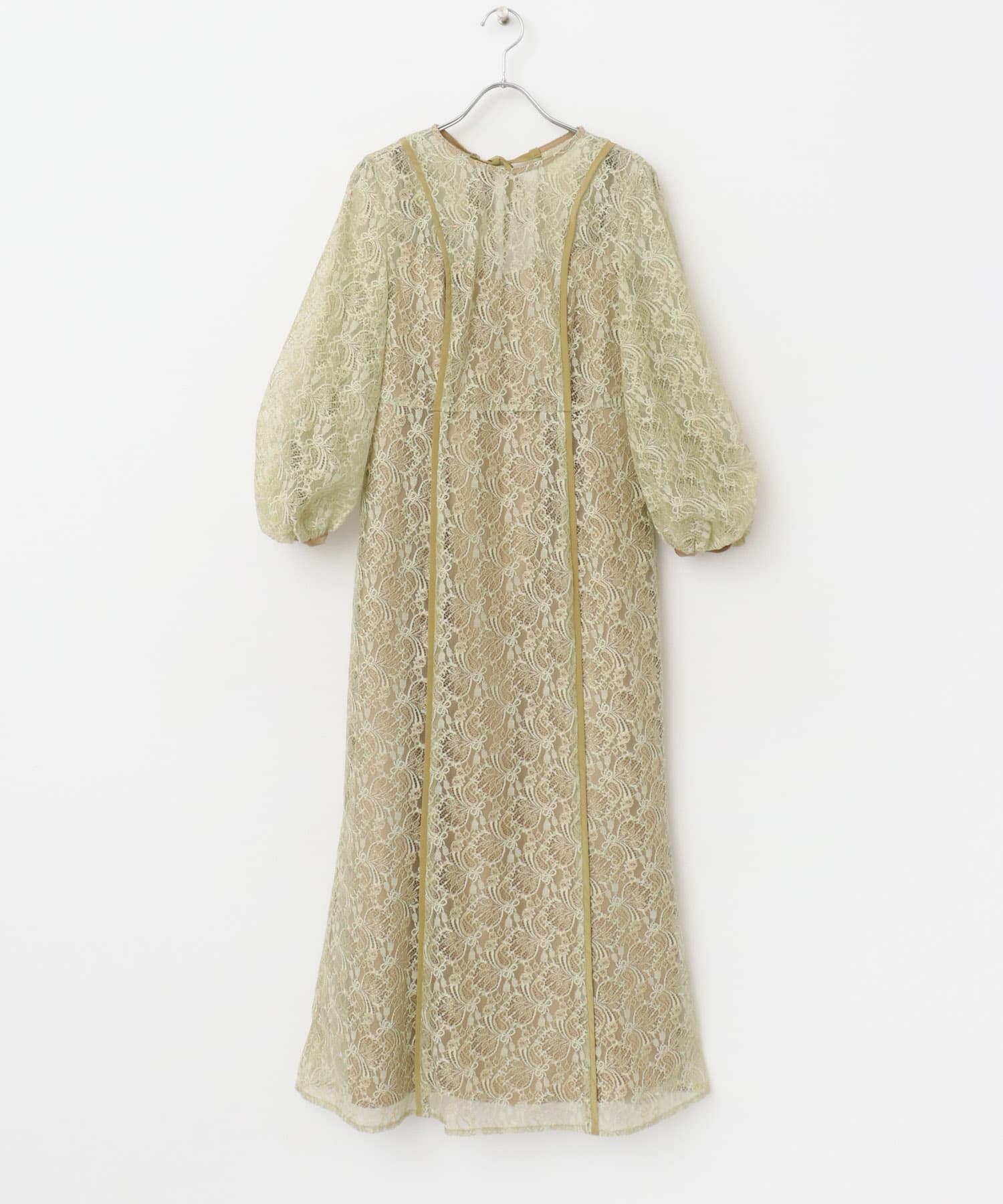 kaene　パイピングレースエプロンドレス green 36