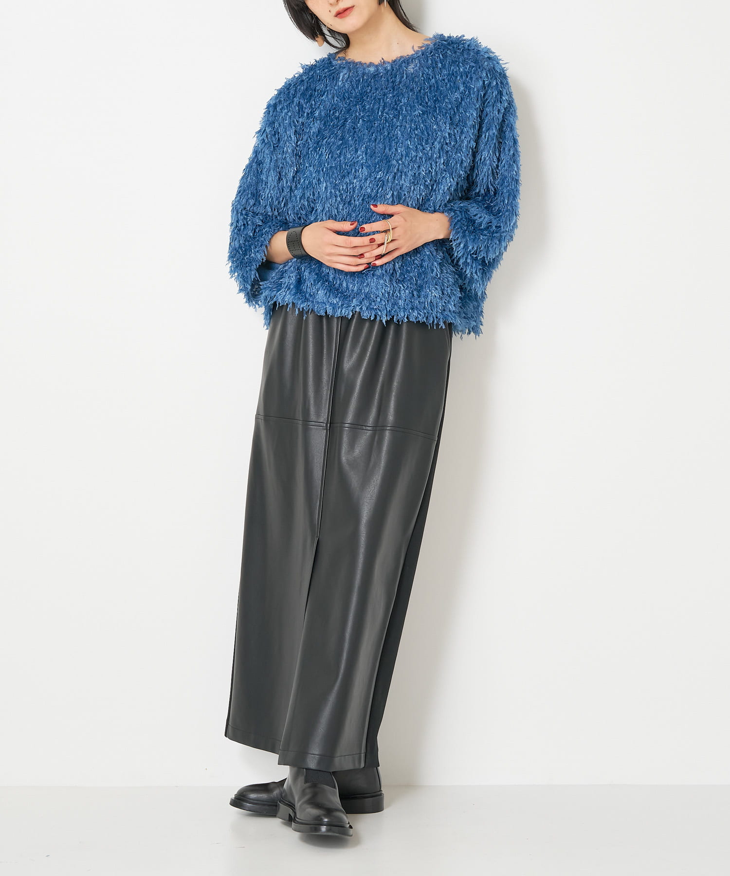 CHIGNON　フェザーフリンジTシャツ BLUE FREE