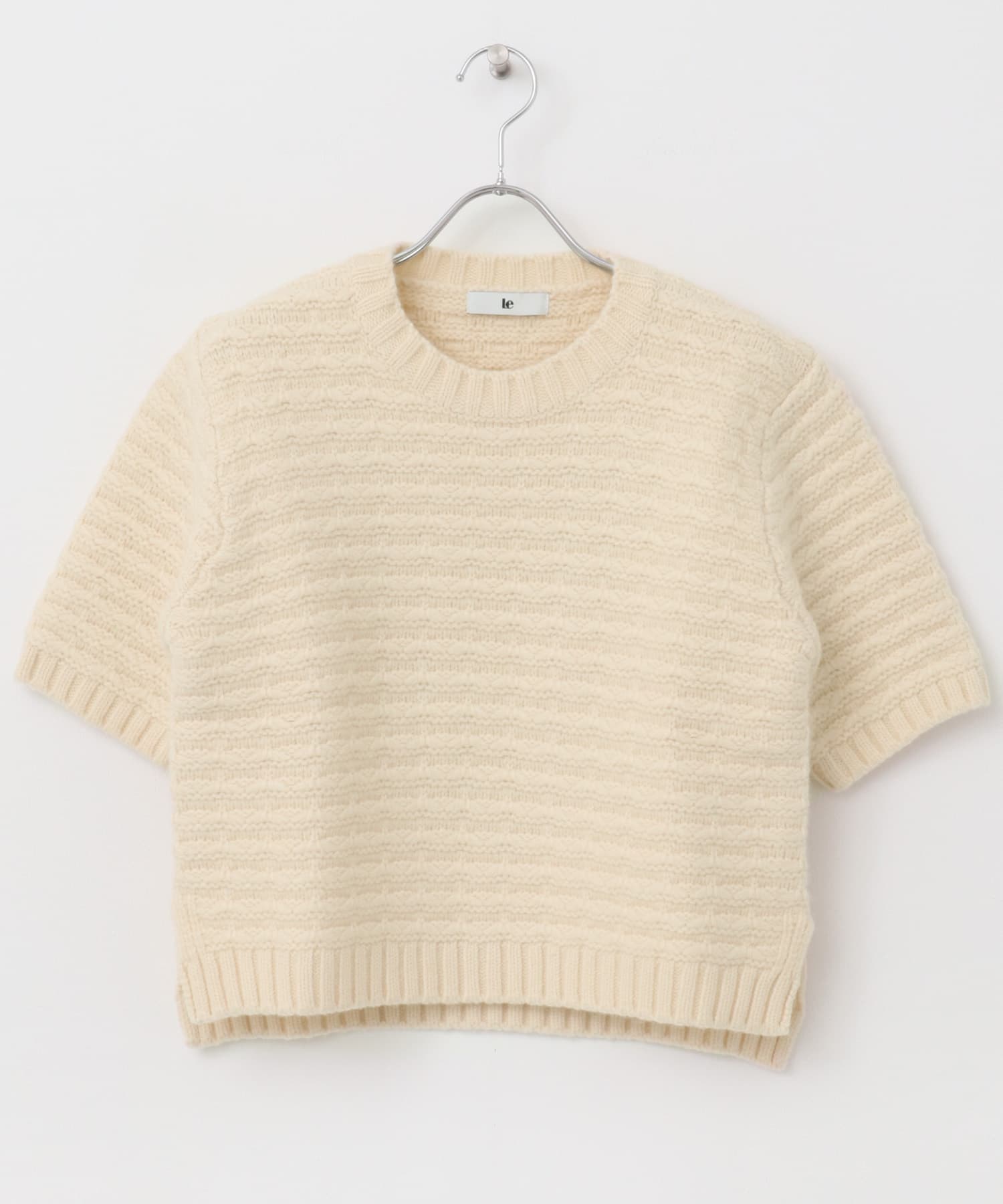 le　TEXTURED KNIT SHORT-SLEEVE BUTTERCRM FREE