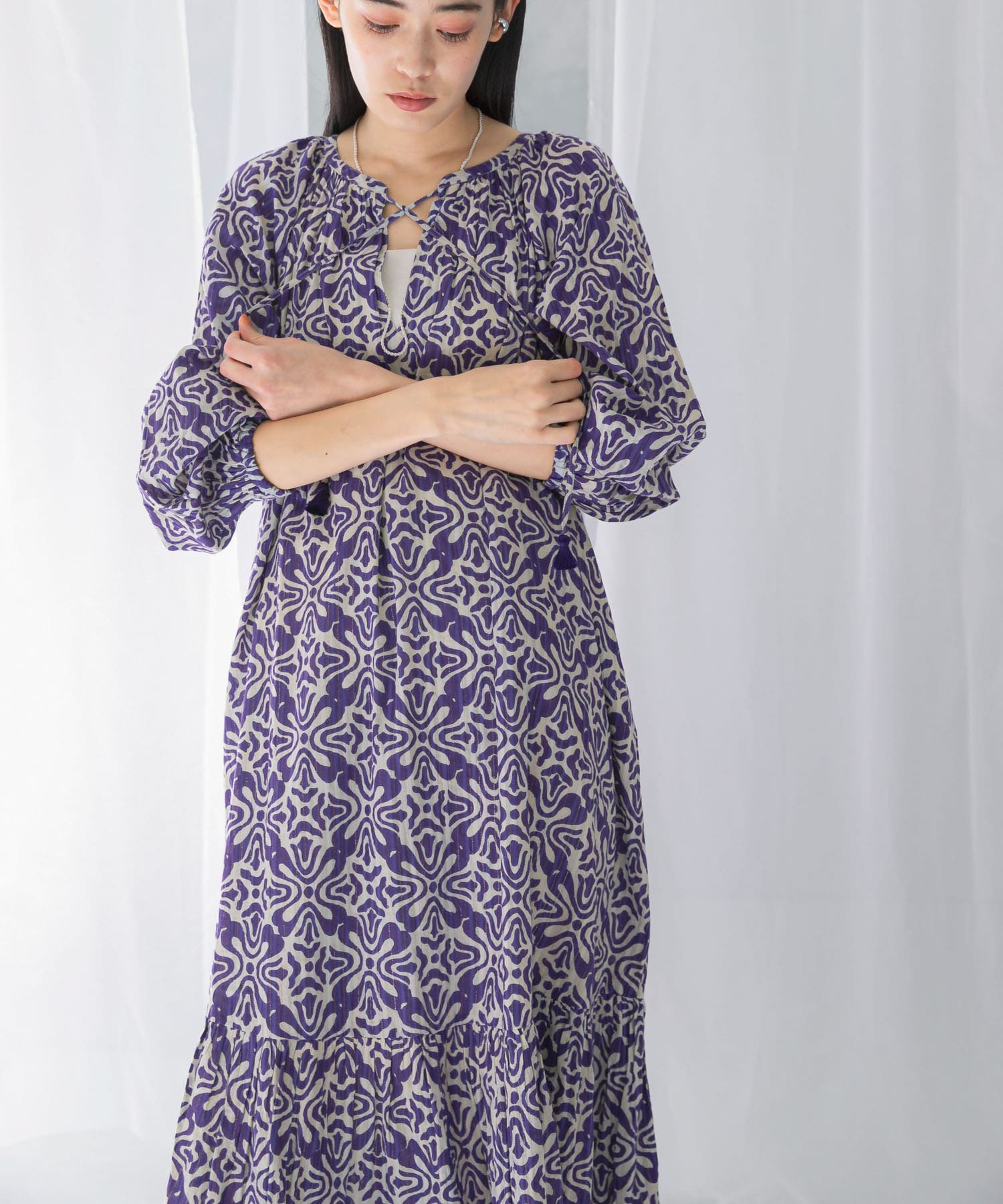 sara mallika　COTTON LUREX RIPPLE PRINT DRESS