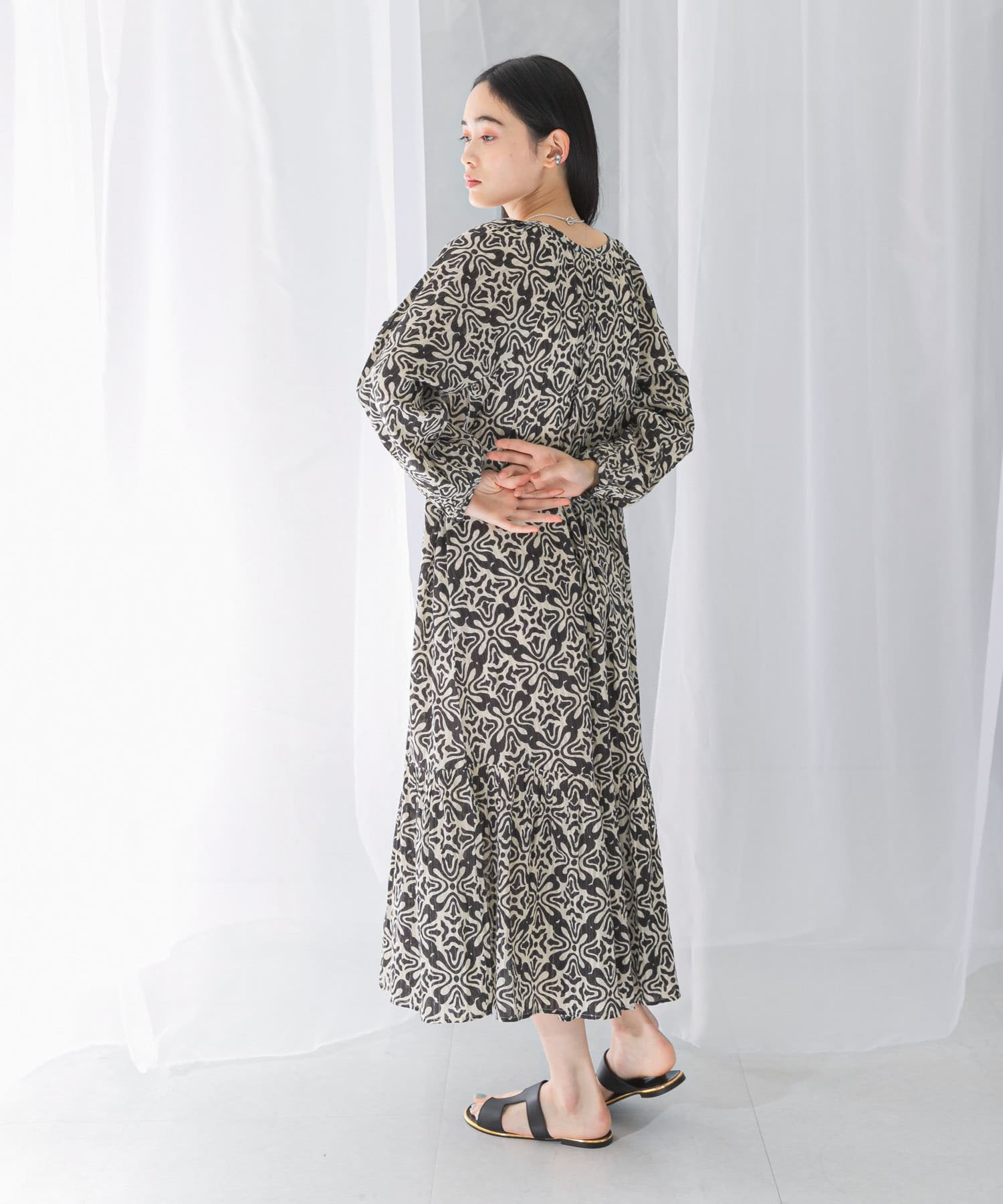 sara mallika COTTON LUREX RIPPLE PRINT DRESS(S BLUE