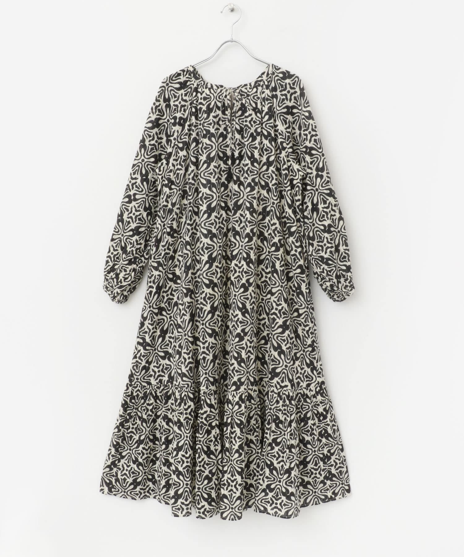 未使用級ꕥサラマリカ 今期 2025 コットンルレックスリップルプリントドレス sara mallika COTTON LUREX RIPPLE PRINT DRESS(S BLUE