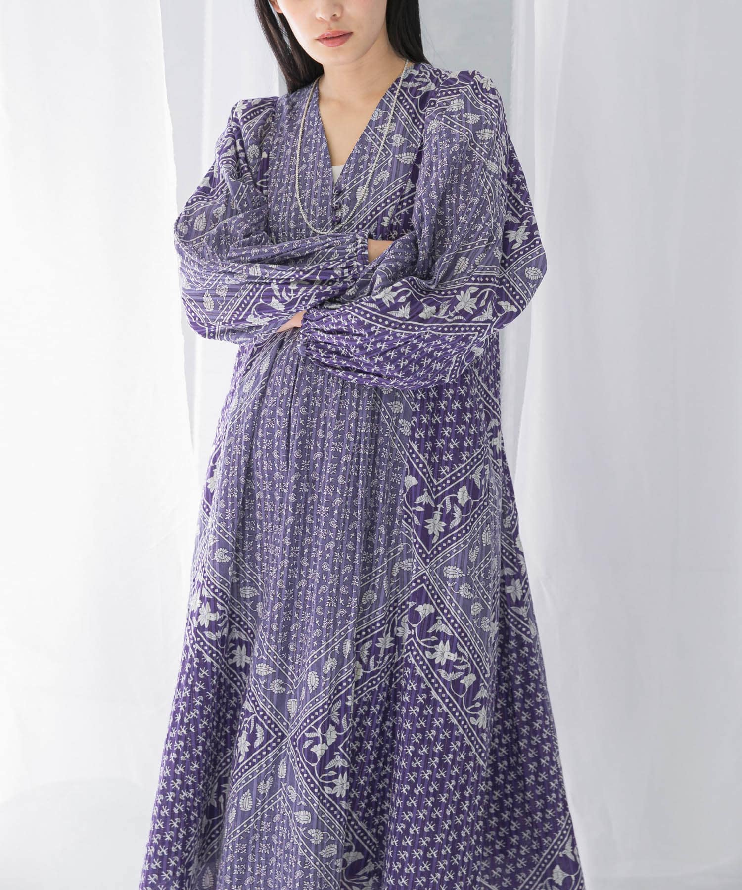 sara mallika　COTTON LUREX SCARF PRINT DRESS