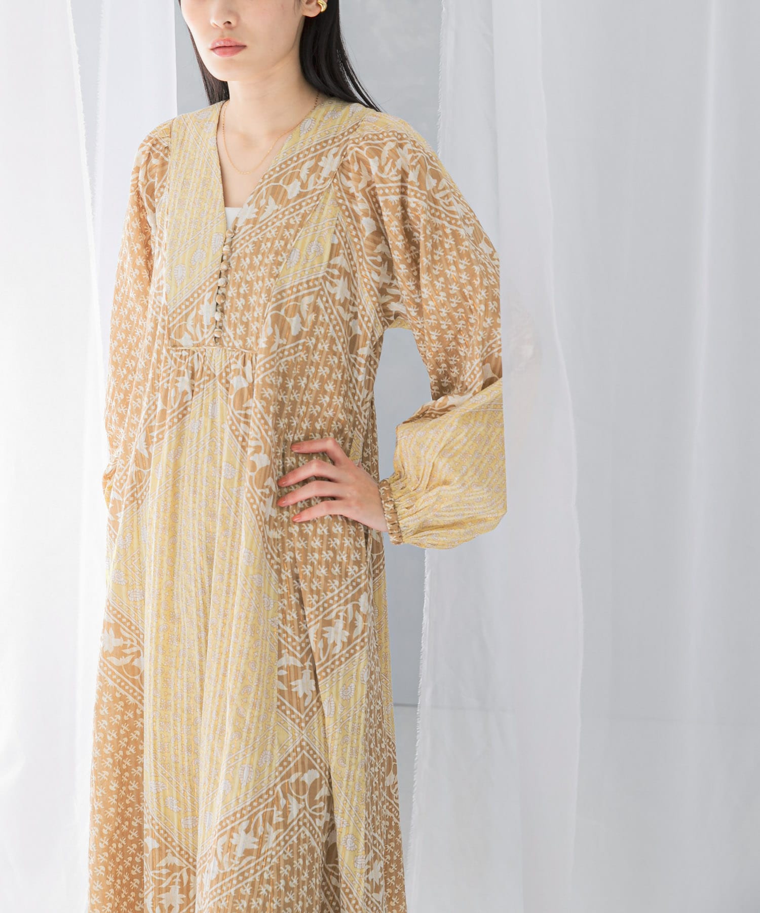 sara mallika COTTON LUREX SCARF PRINT DRESS(S GREEN