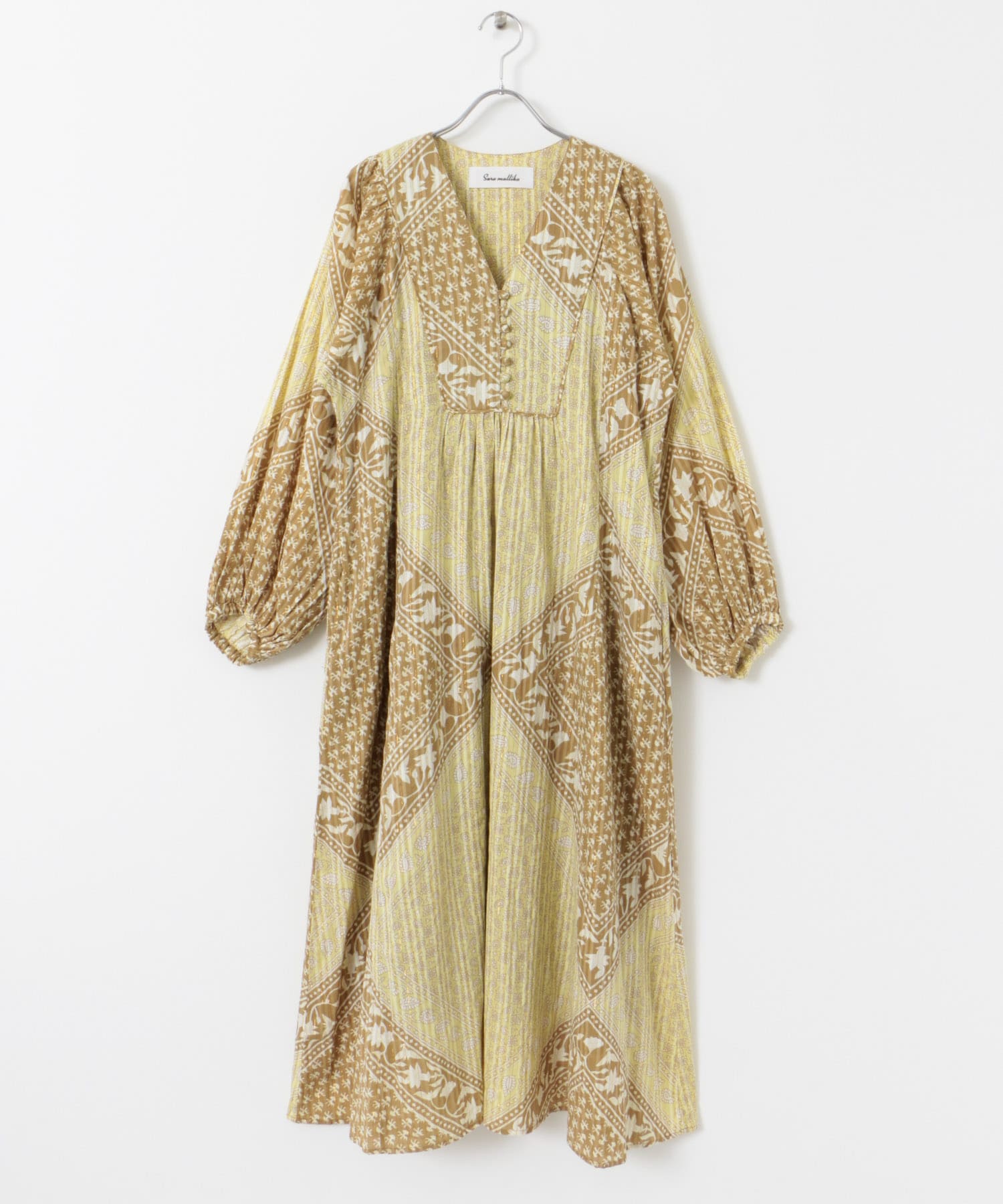 sara mallika　COTTON LUREX SCARF PRINT DRESS YELLOW S