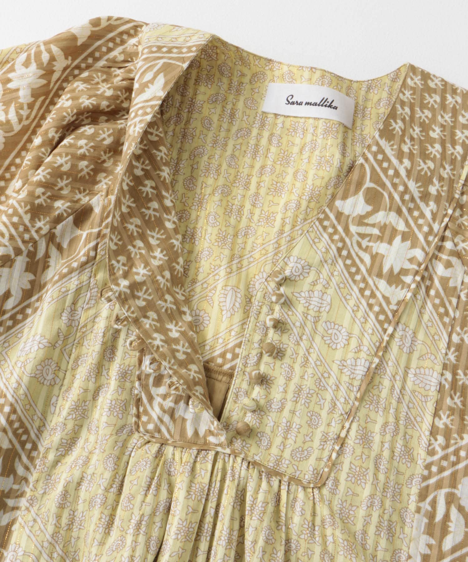 sara mallika　COTTON LUREX SCARF PRINT DRESS YELLOW S